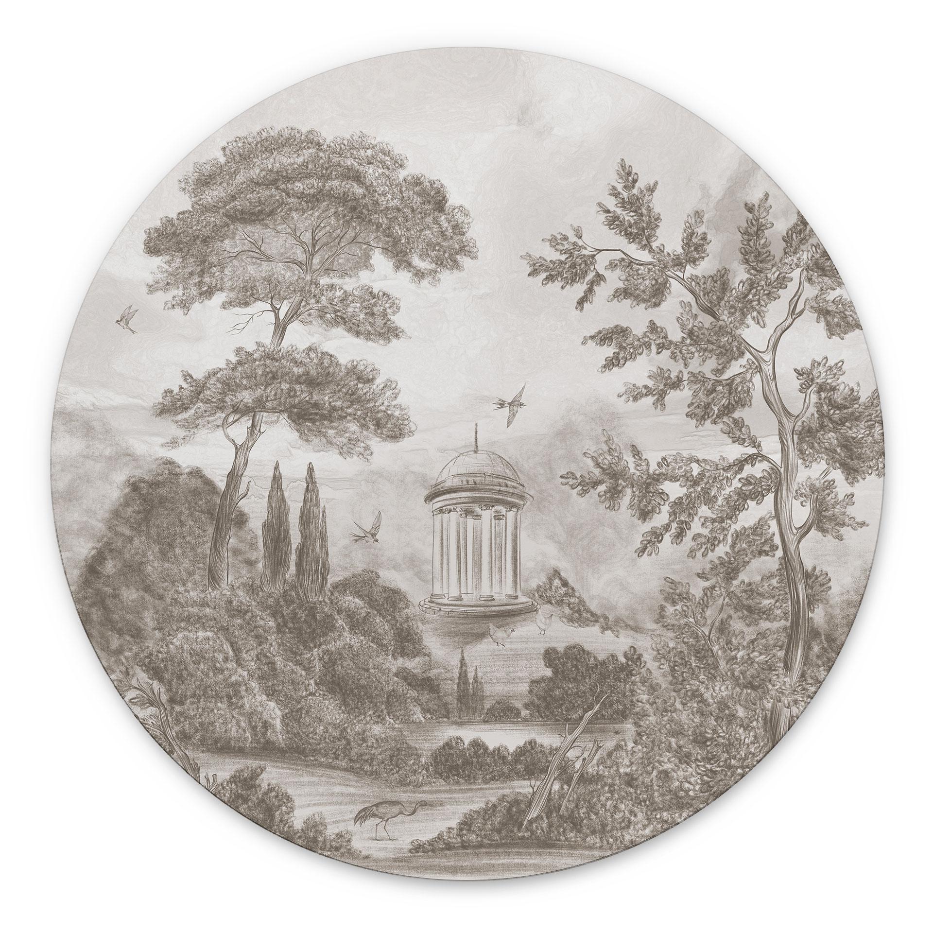Wanddecoratie Landschap met tuinlandschap in beige - Ms Tiff - Alu-Dibond Rond