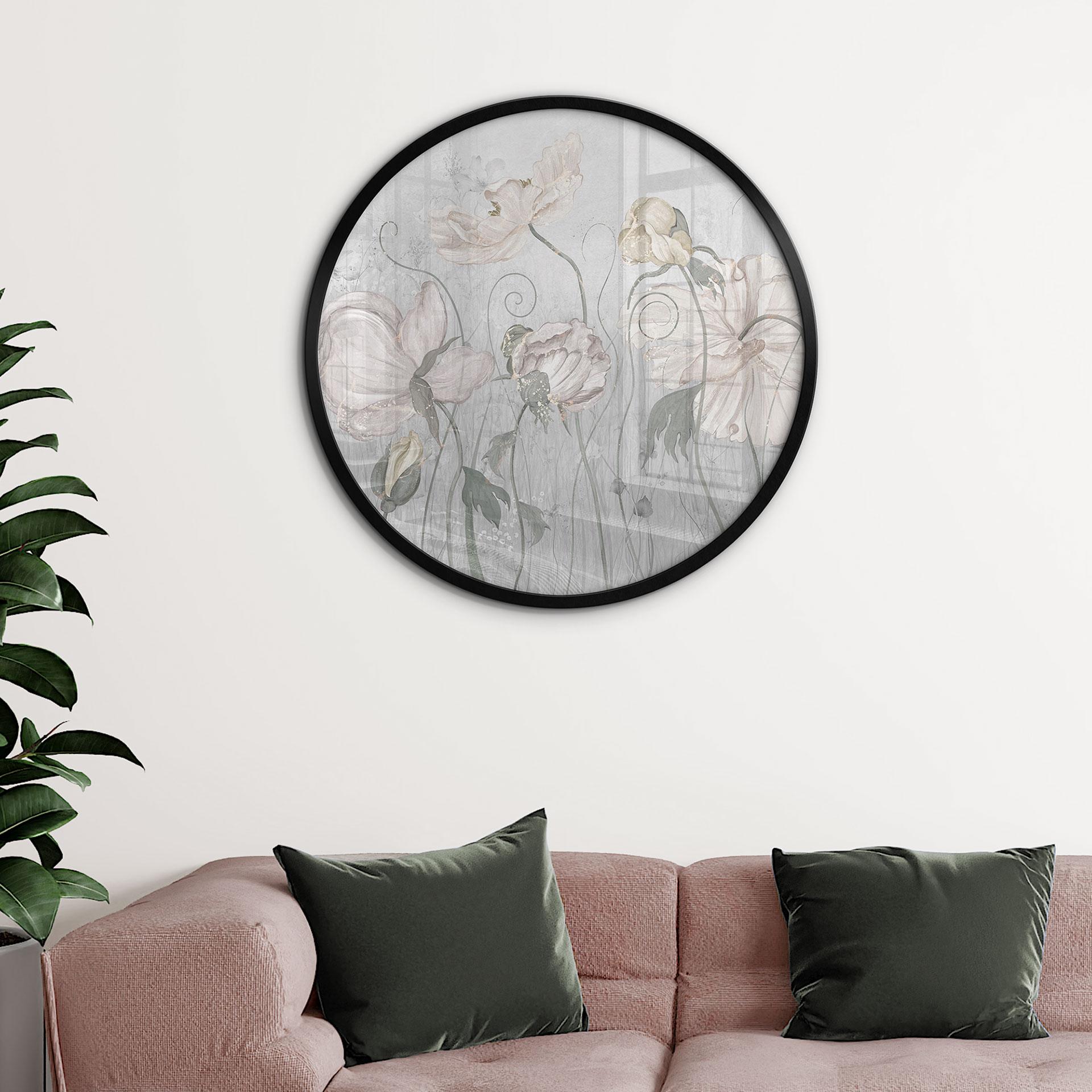 Poster Blumen im Vintage Stil in Grau - Ms Tiff - Rund