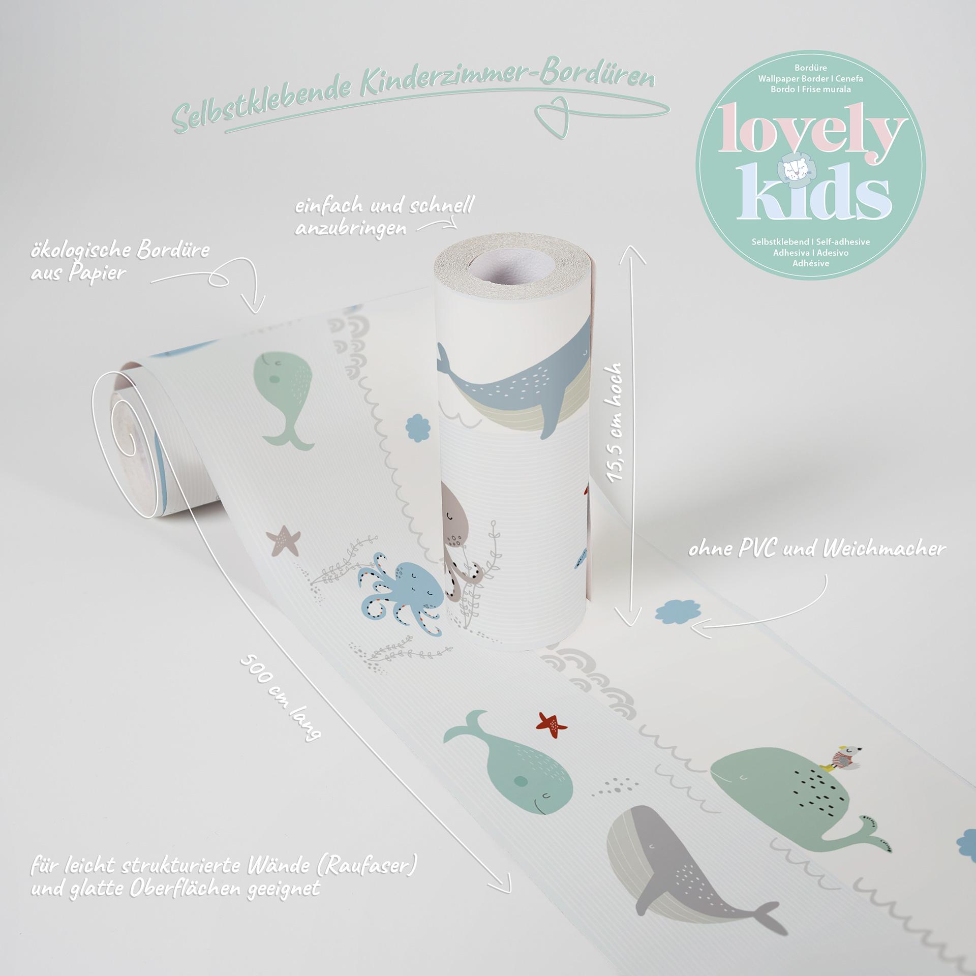 A.S. Création Lovely Kids Frise autocollante enfant - Bleu, Gris
