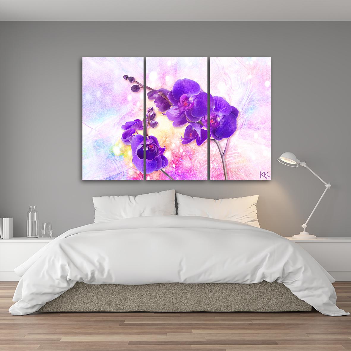 3 stykke lærred print Lilla orkidé blomst