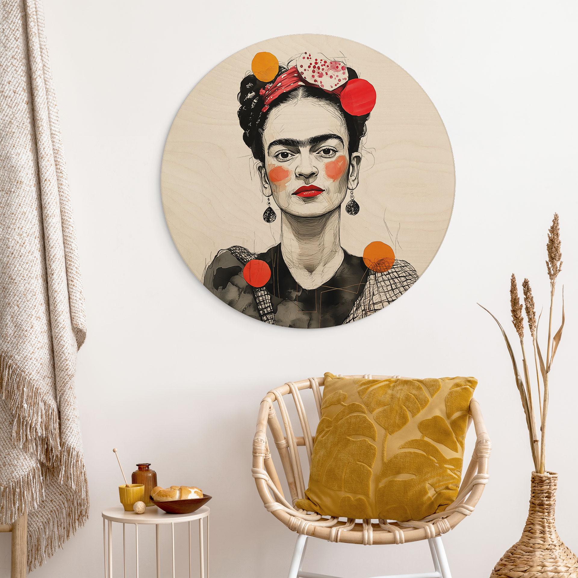 Billede af træ Frida Kahlo pop art-portræt - Jaszke - Rund