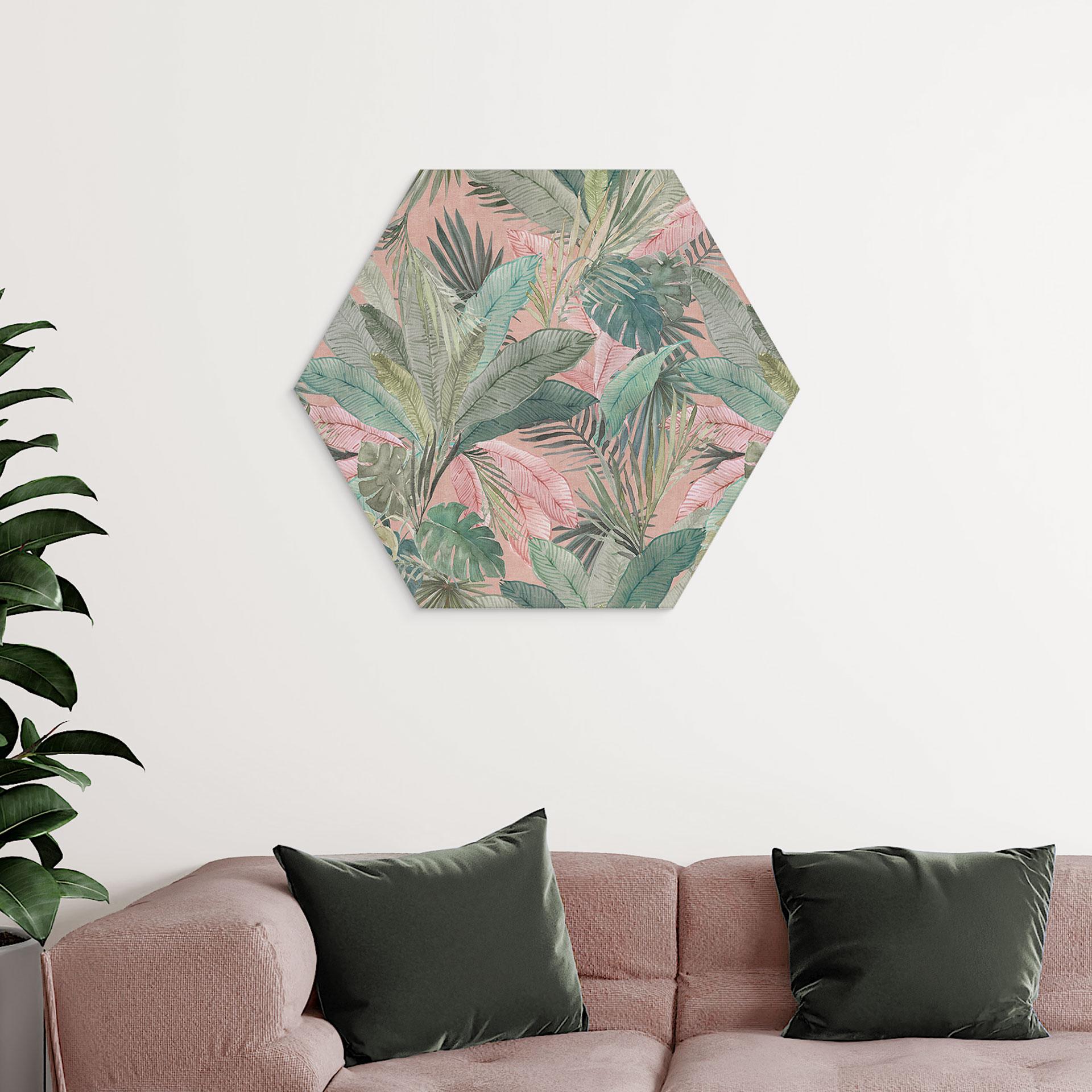 Sekskantet Billede af tropiske blade i junglen - Bloomery Decor - aluminium dibond