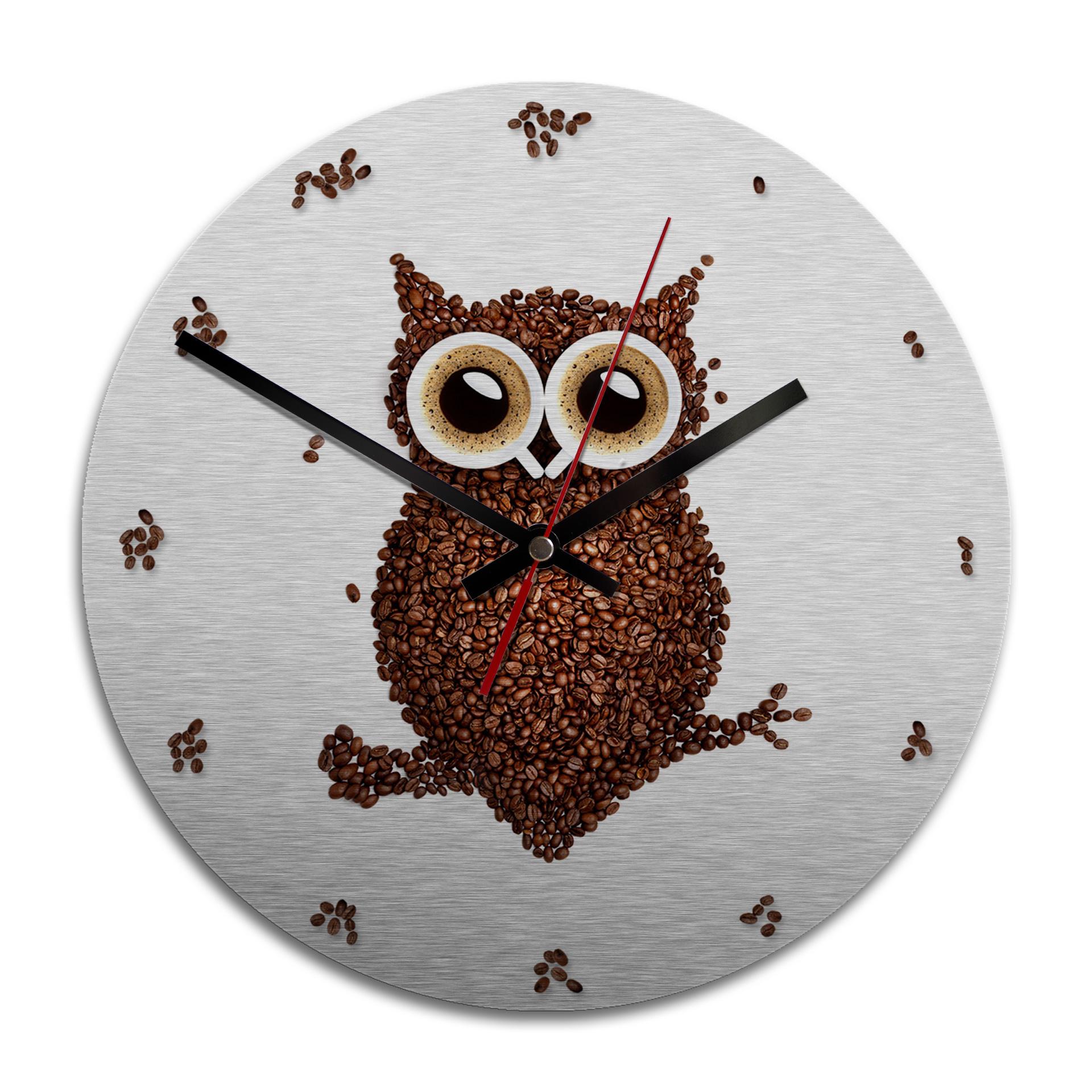 Horloge murale en Alu-Dibond - Argenté - Hibou café