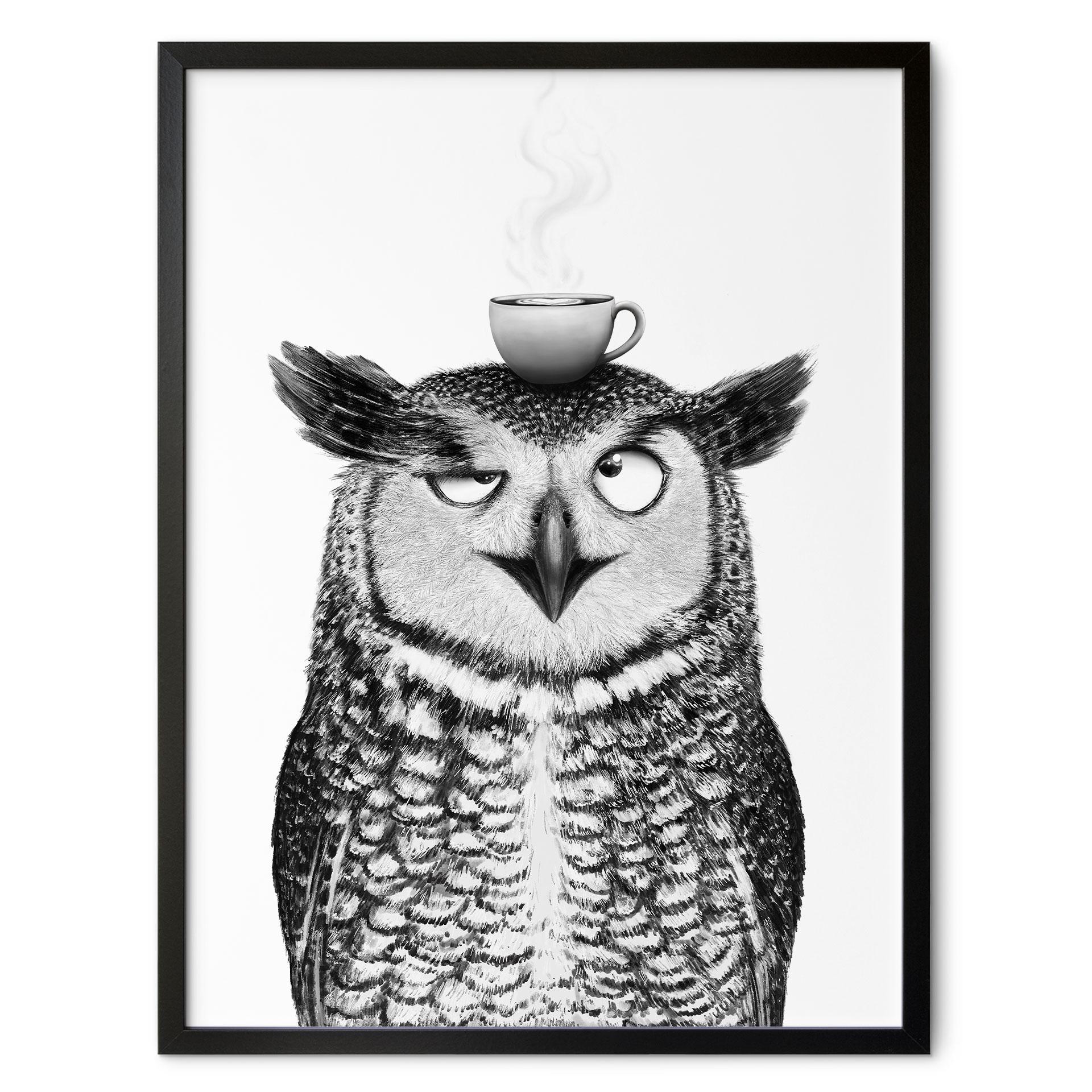 Poster Rolig uggla med kaffe - Korenkova