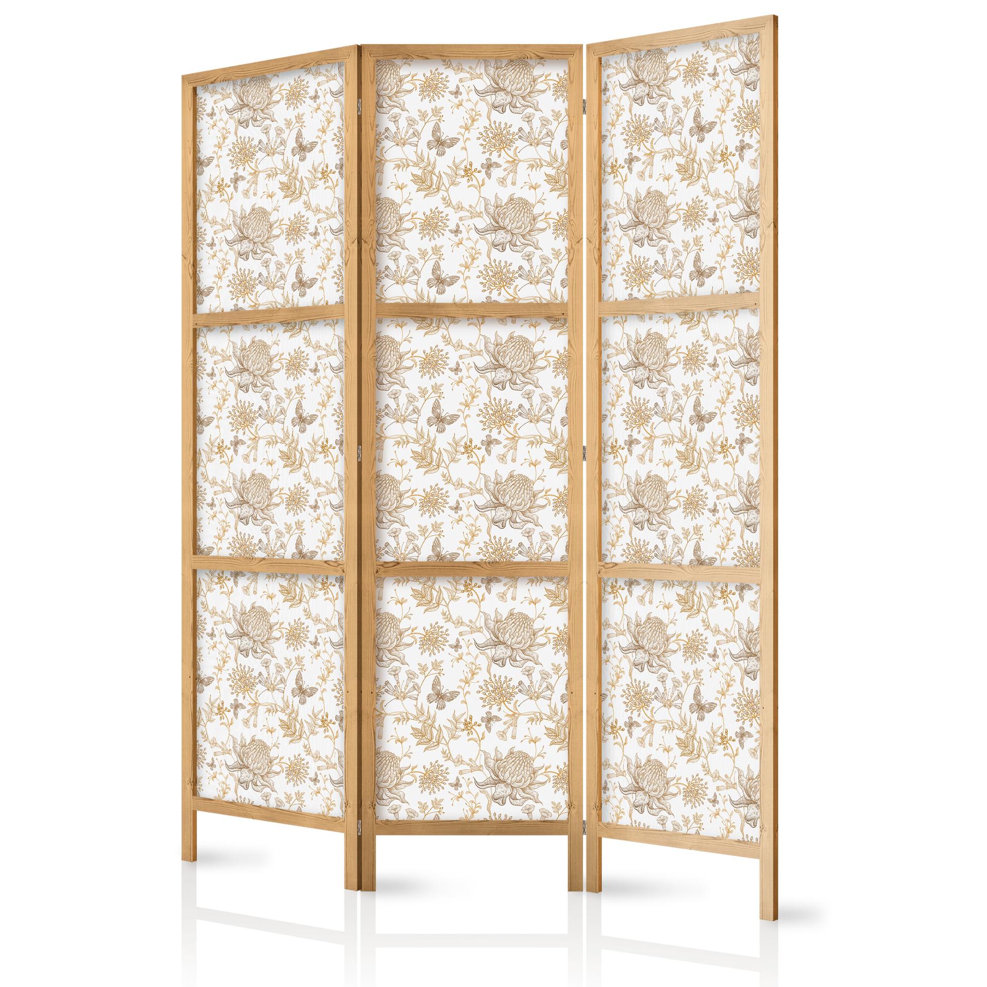 Japanischer Paravent, Raumteiler freistehend, Trennwand - Beige Shades of Nature