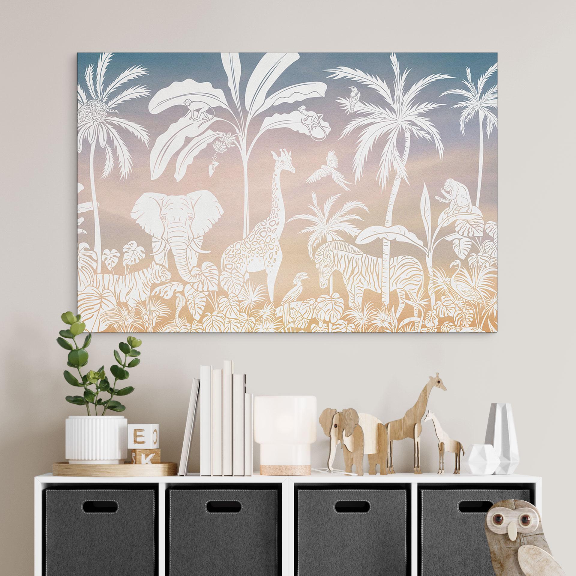 Wandbild Dschungelparadies mit Wildtieren - Ombre - Kikki Belle - Alu-Dibond