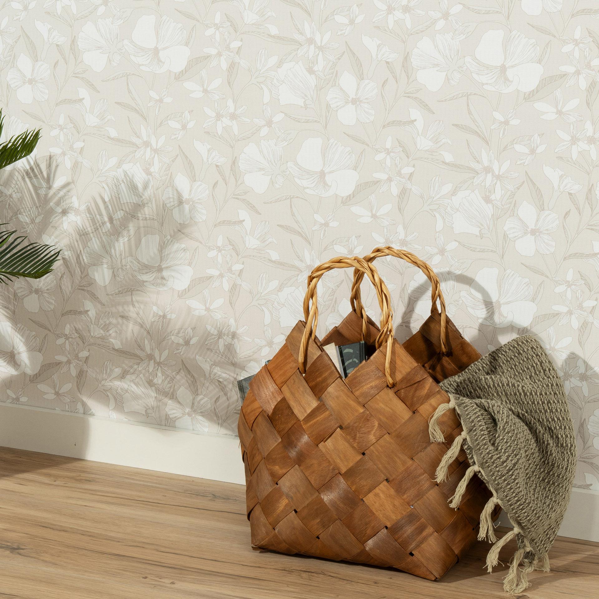 Ikke-vævet tapet, tapet med blomstermotiv La Terrasse taupe