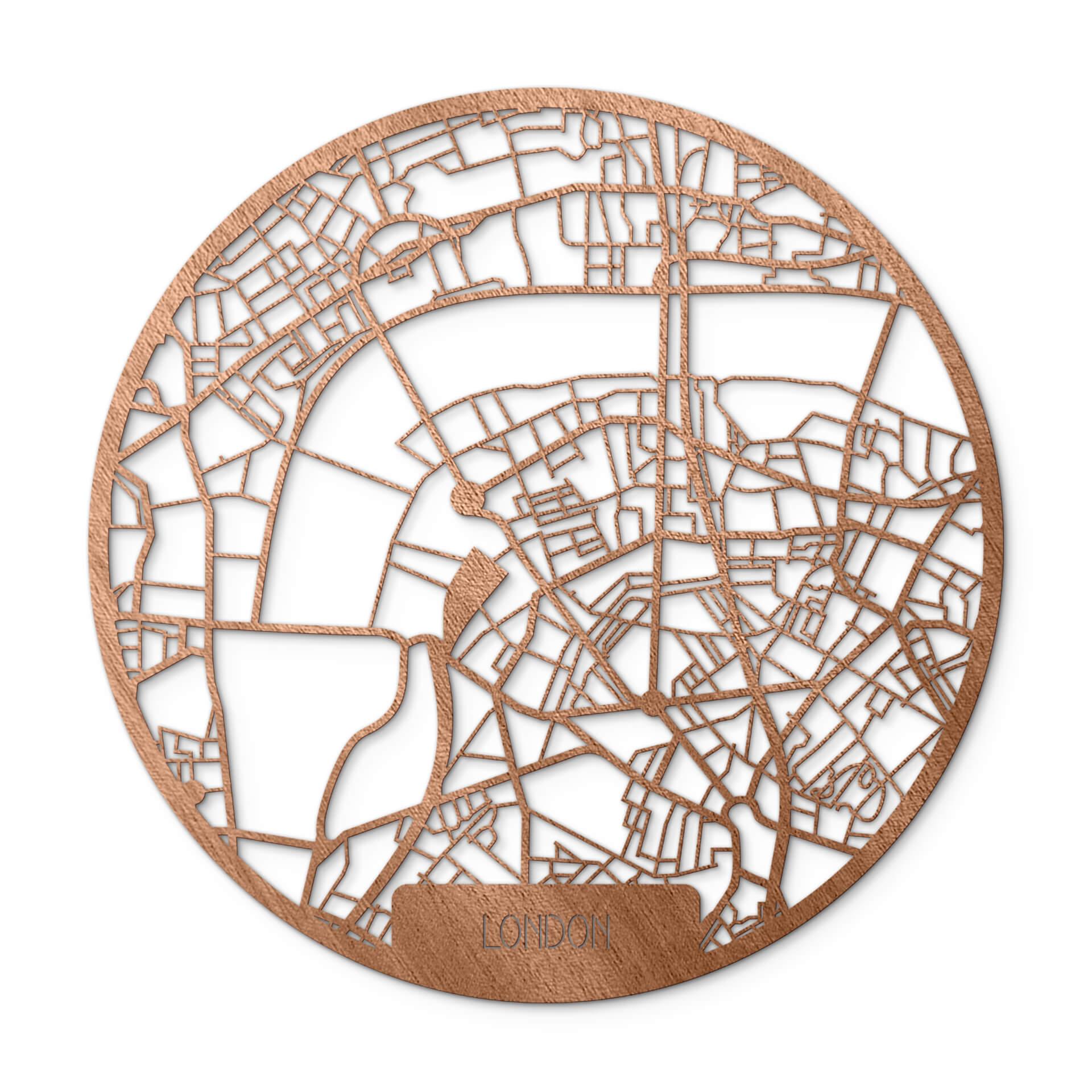 Mapa de la ciudad de Londres en madera de caoba - Redondo