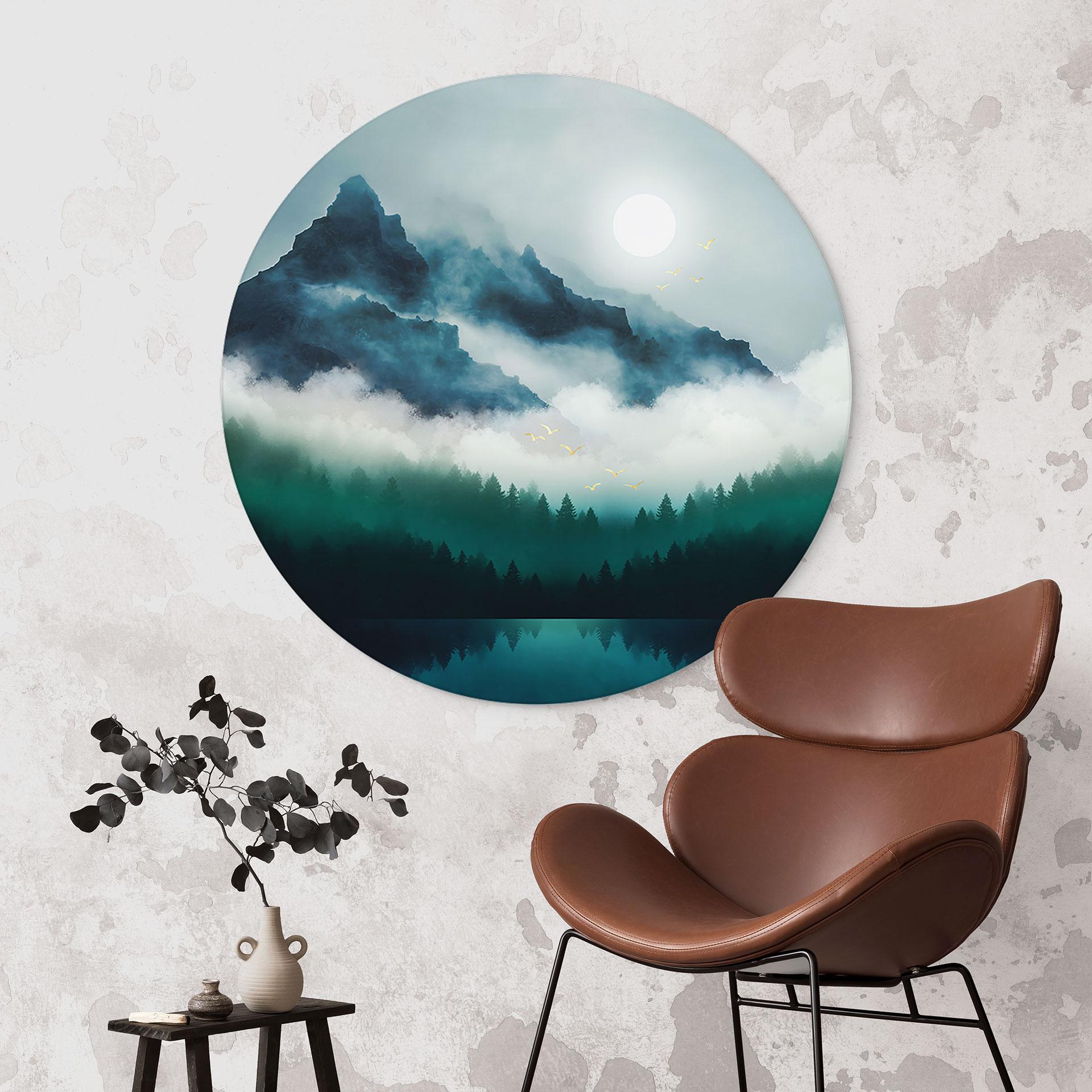 Wandbild Neblige Landschaft in der Nacht - SpaceFrog Designs - Rund - Alu-Dibond