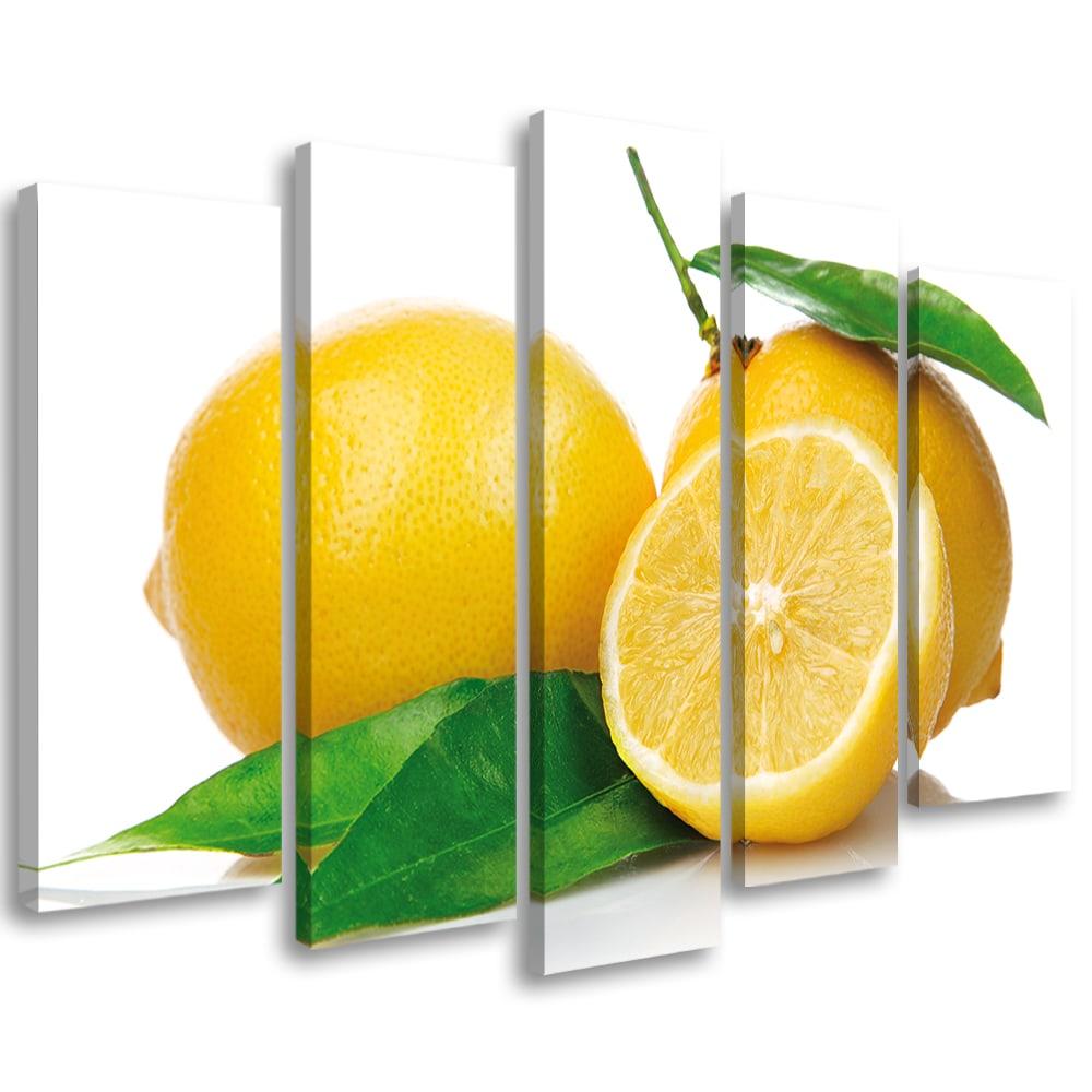 Lærredstryk 5 stykker, frugter citroner