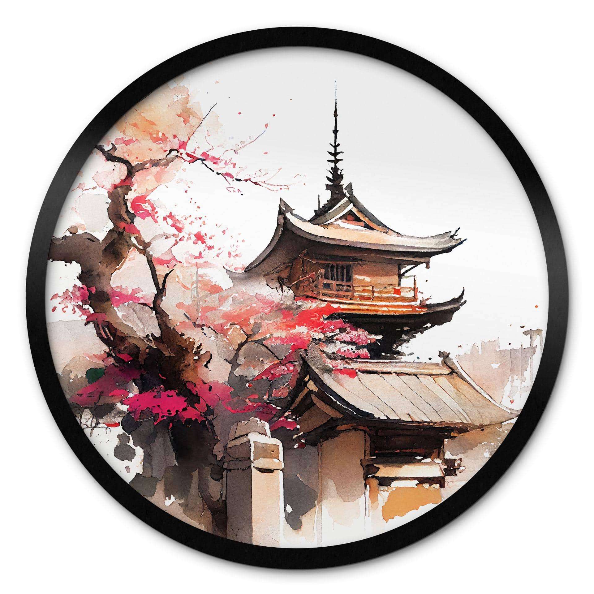 Plakat Japansk pagode med kirsebærblomster - Jaszke