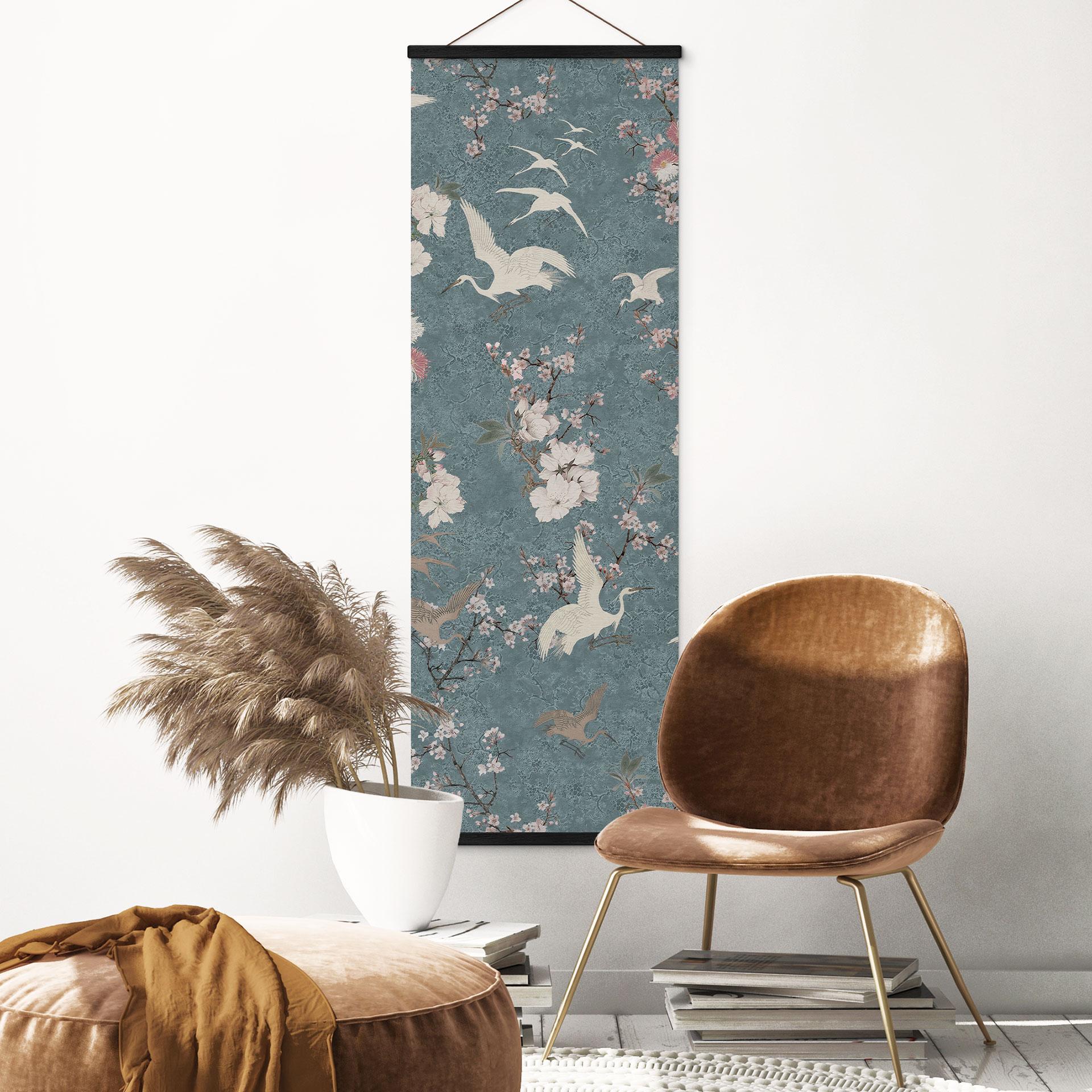 Tekstil plakater i Kirsebærblomst Rush Blue - Bloomery Decor - Panorama