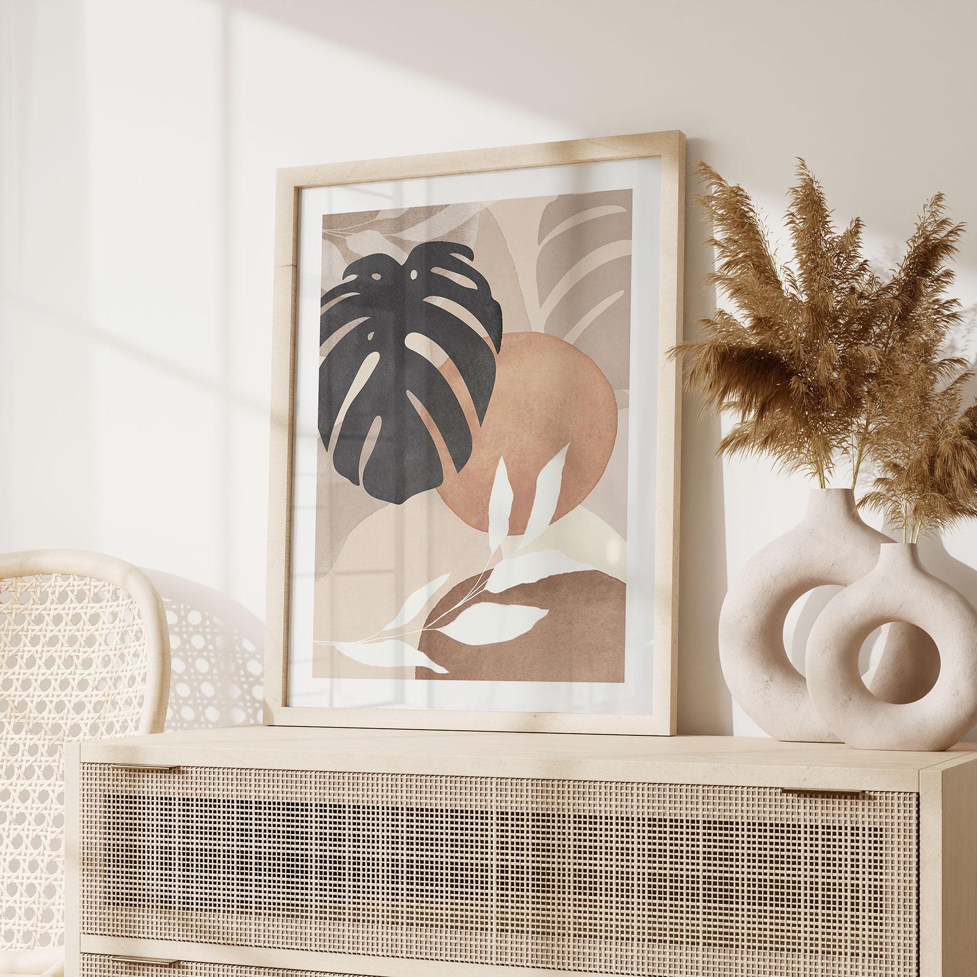 Botanik Plakat Boho Monstera Plante i naturlige toner - Melloi Art Prints