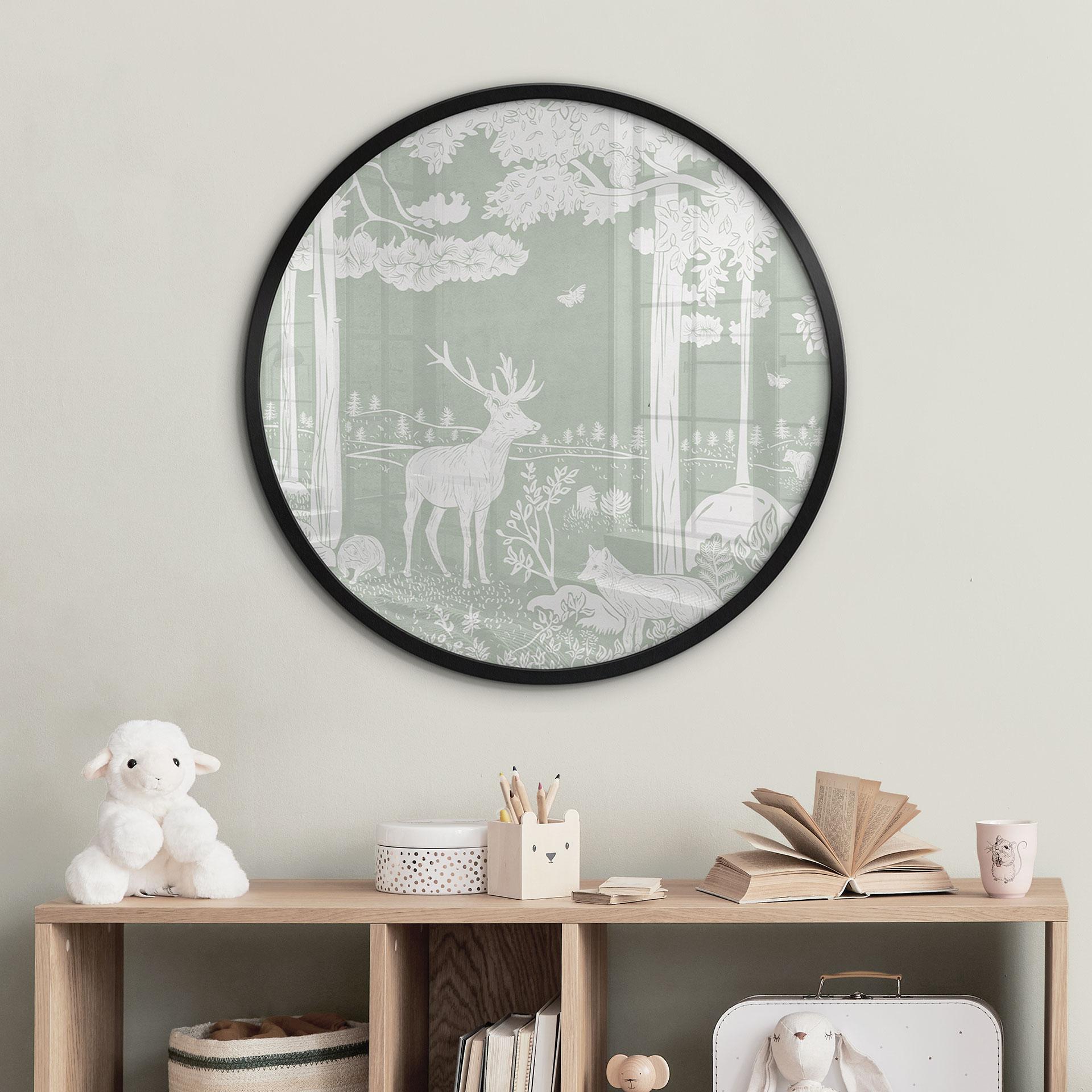 Plakat Forest Idyll in Green - Oasis for Wildlife - Kikki Belle - Round