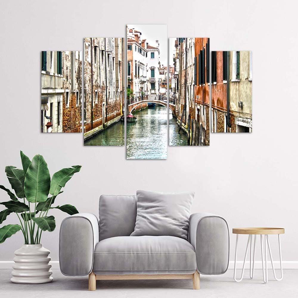 5 stykke lærredstryk, Venedig Canal Italy City