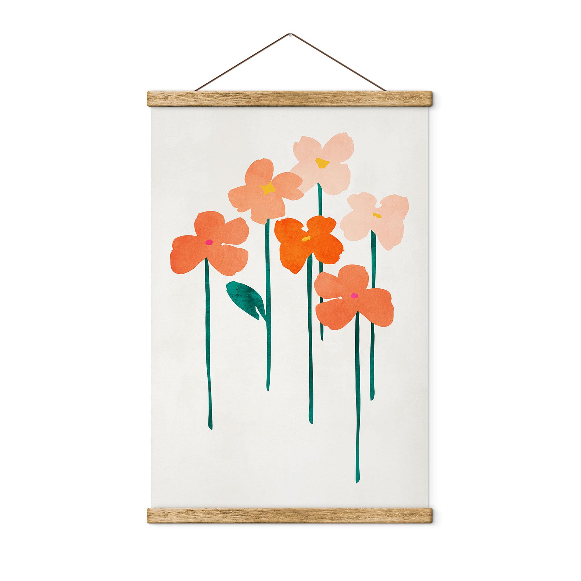 Tekstil plakat Små blomster i ferskenfarver - Kubistika