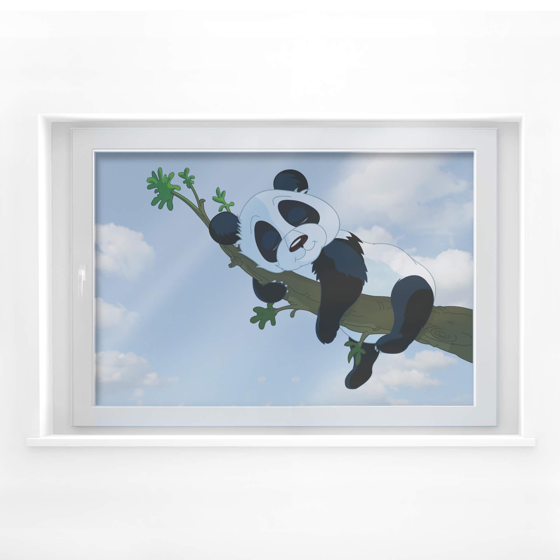 Decoración de ventana con un panda durmiendo