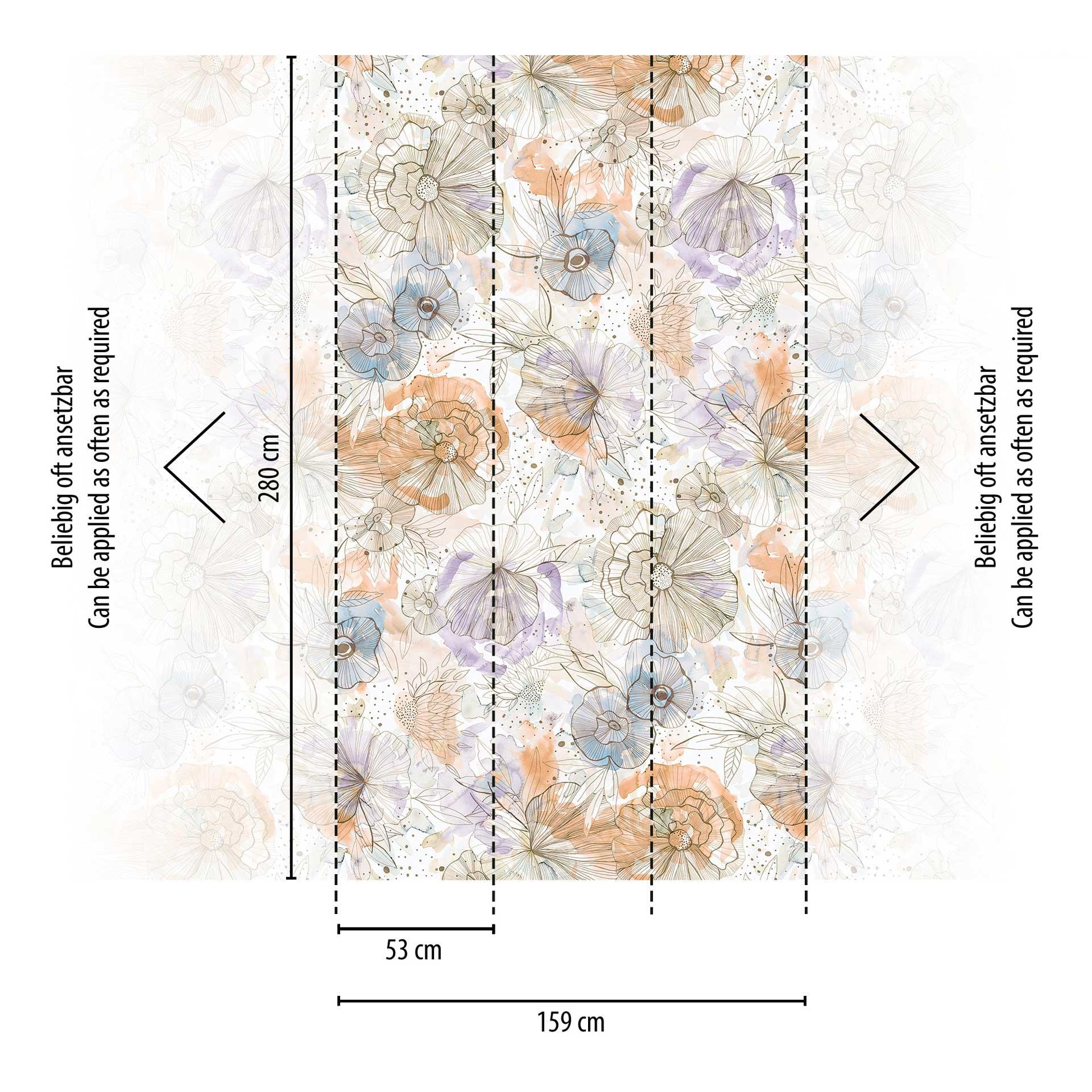Vliesbehang met bloemenpatroon pastel aquarel - Bloemenbehang - Elegant