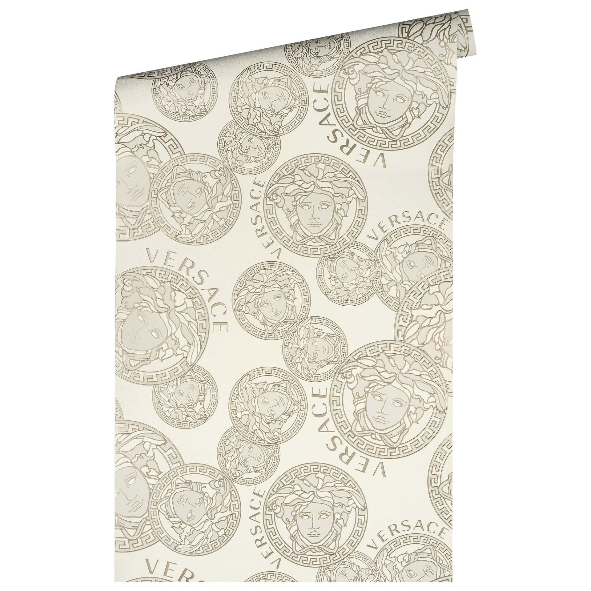 Versace luksus tapet i creme og beige non-woven tapet medusa hoved design