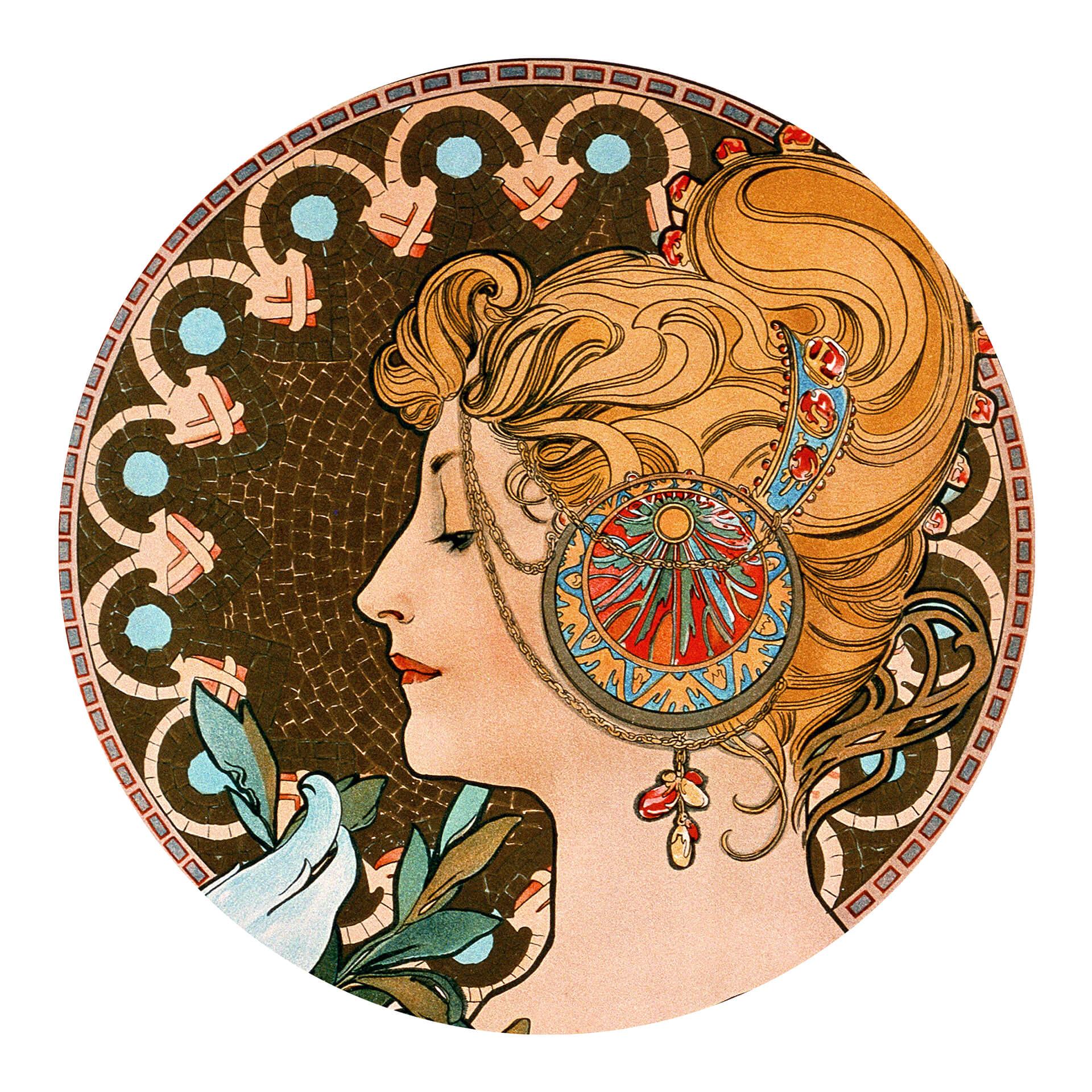 Wandtattoo Mucha - Die Feder - Rund