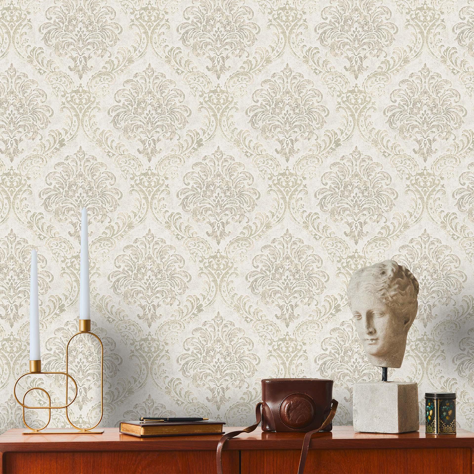 behang ornamenten wit, zilver - klassiek barok vliesbehang voor de woonkamer