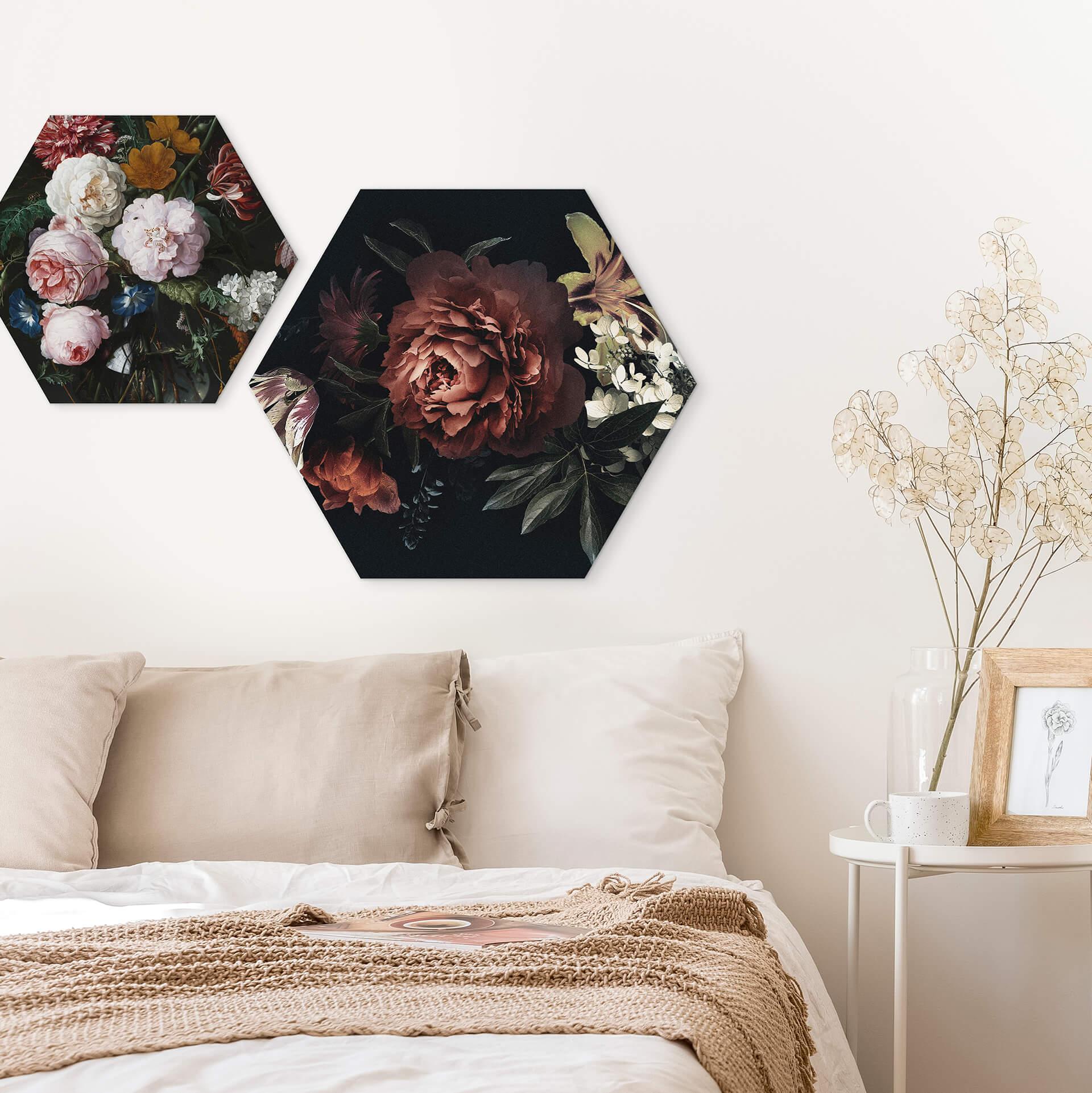 Hexagon Dibond Bouquet of Red Flowers