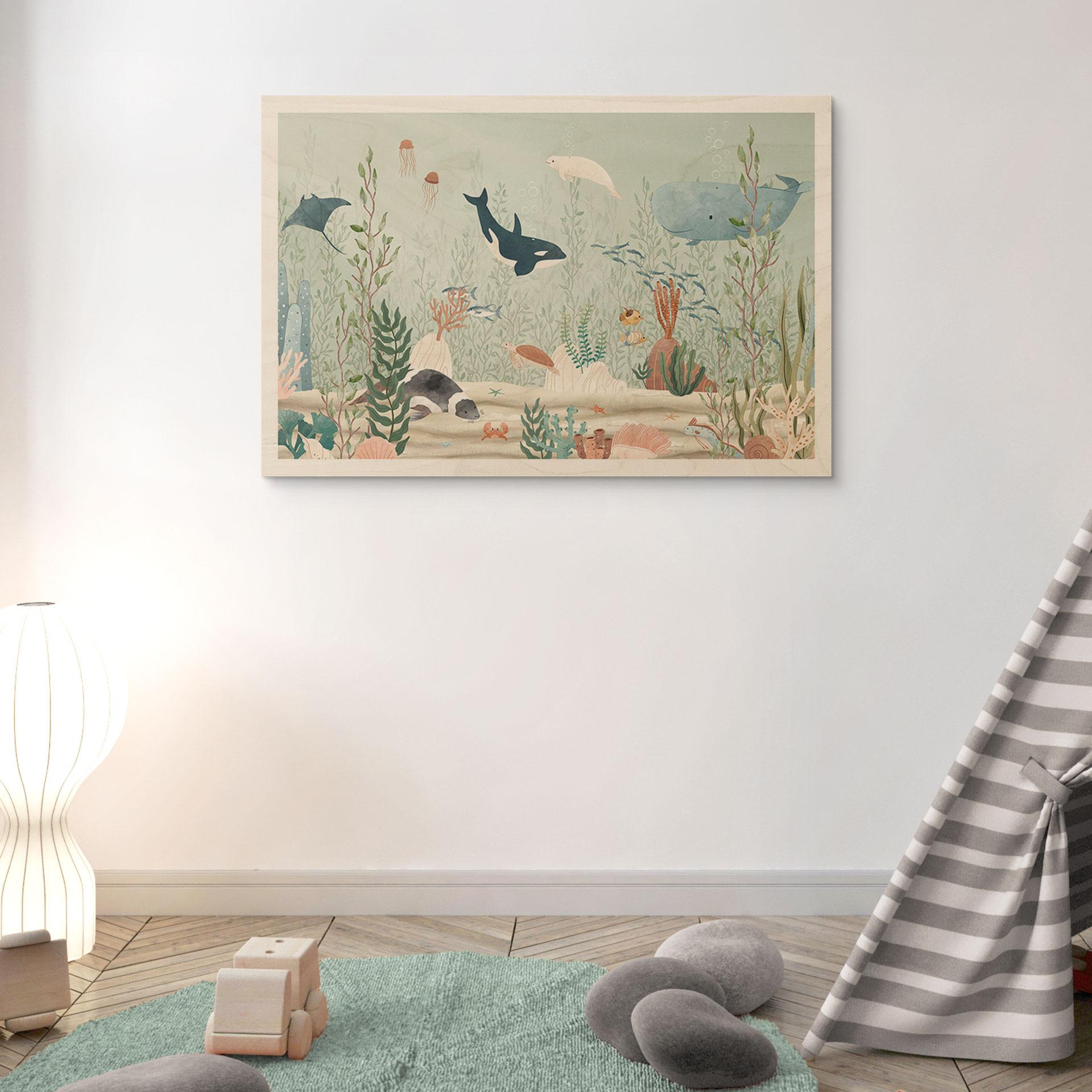 Holzbild Meerestiere tief im Ozean - Oliver Robins