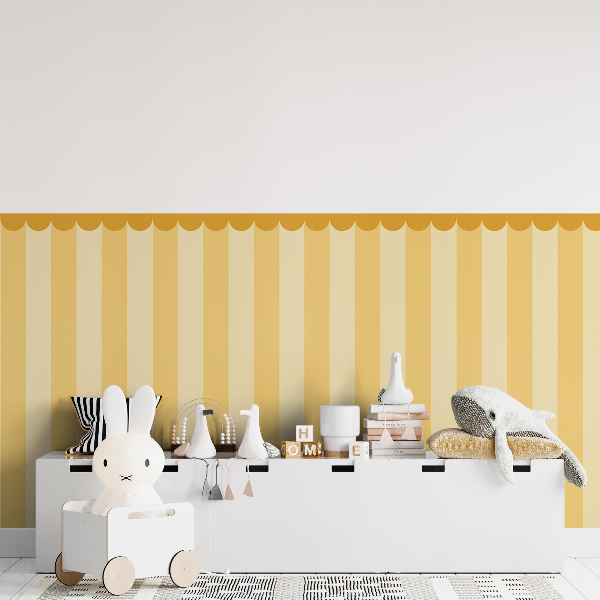Panneaux muraux revêtement mural autocollant jaune rayé avec frise