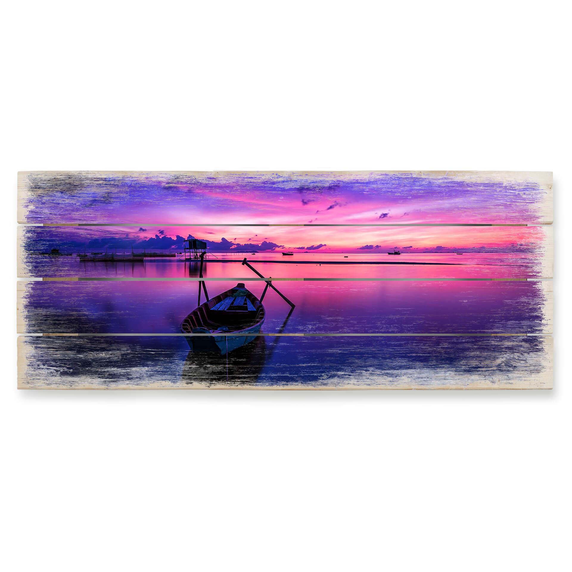 Cuadro de madera Amanecer rosa - Panorama