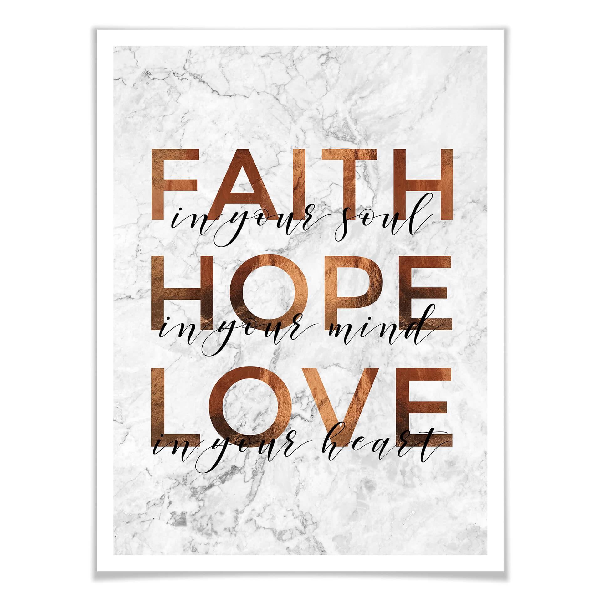 Plakat - Kobberoptik - Faith Hope Love