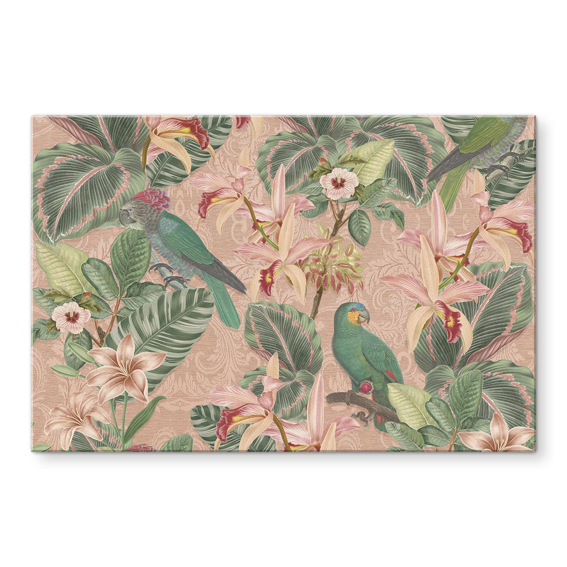 Stænkplade jungle med papegøjer pink - Bloomery Decor