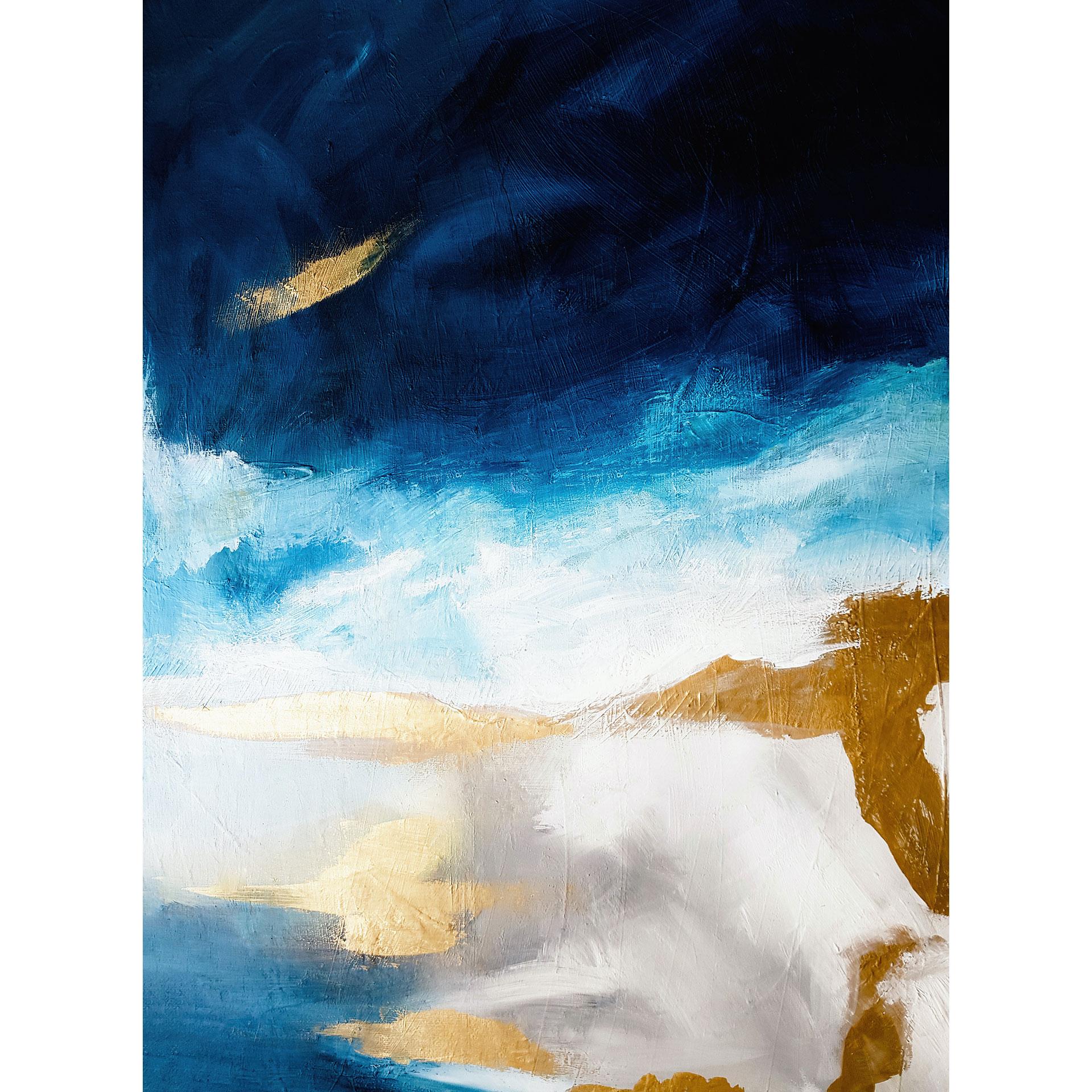 Fotobehang Penseelstreken blauw en goud - Haniff