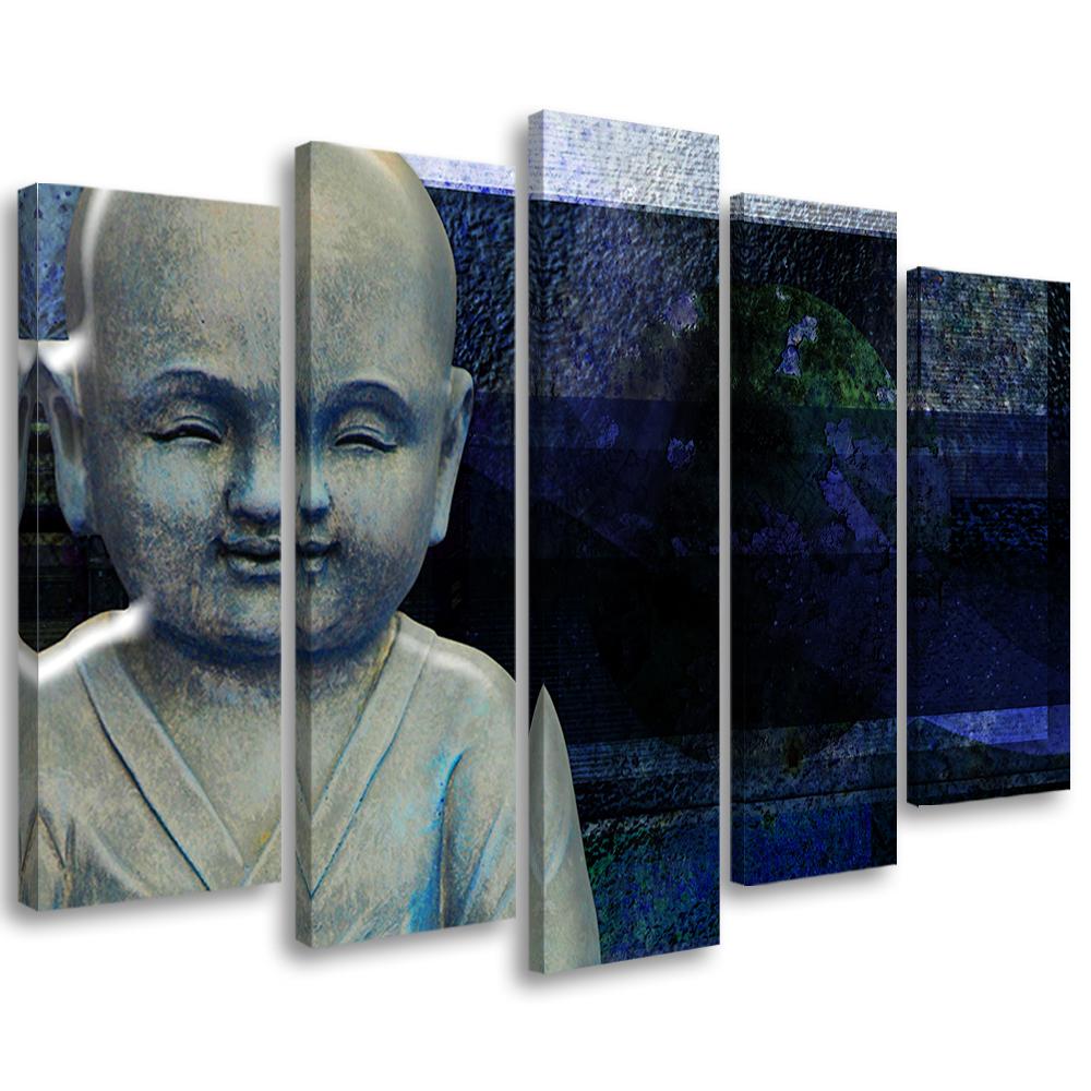 5 stykke lærredstryk, Buddha Feng Shui Meditation Blå