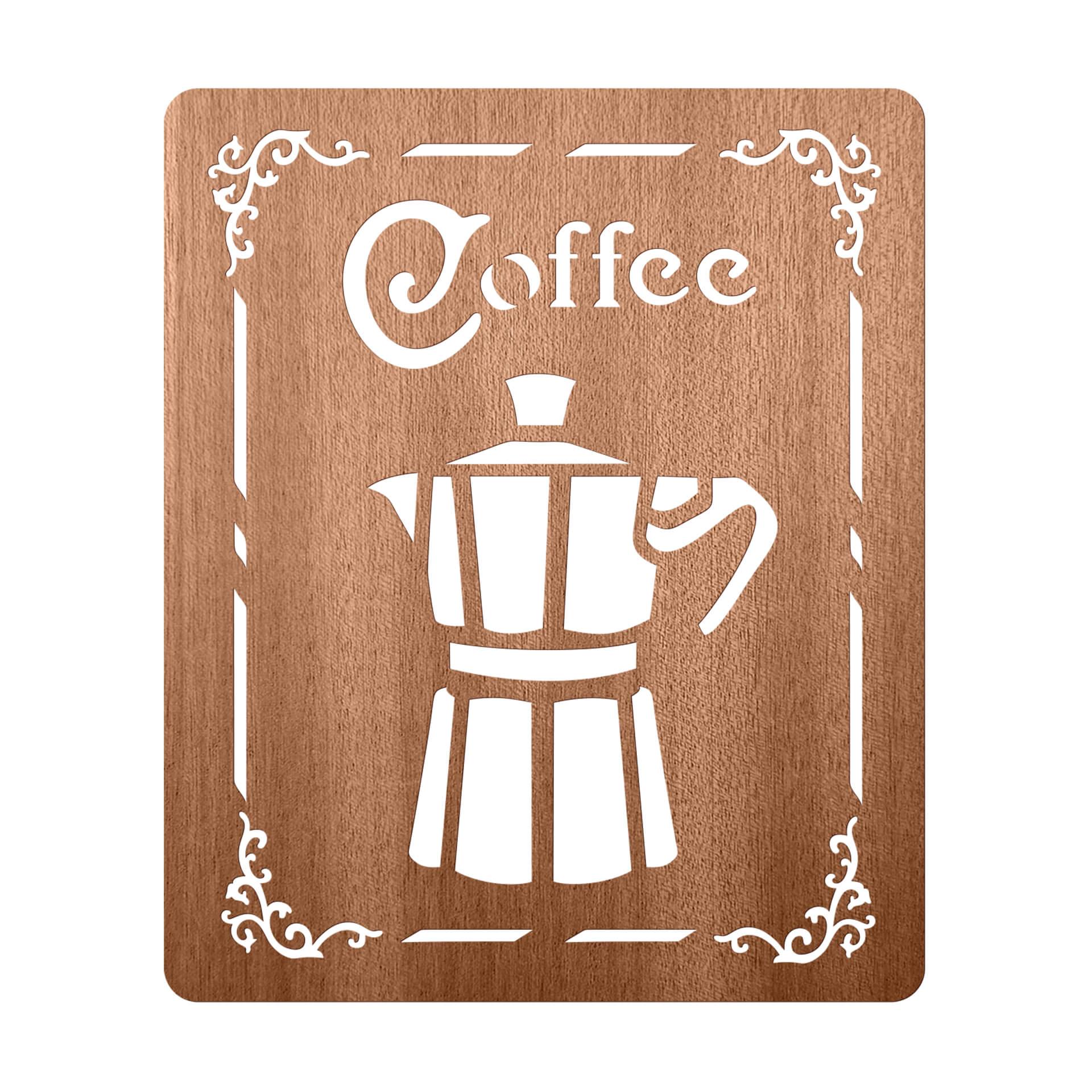 Houten Wanddecoratie Mahoniefineer Koffie bord - Espresso koffiepot