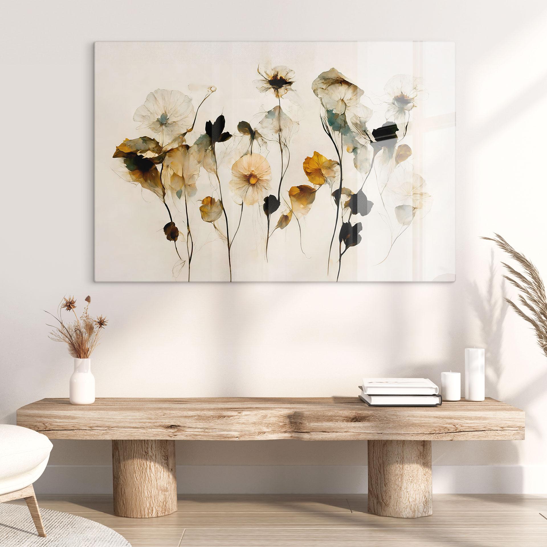 Glas billede Fine tørrede blomster i naturlige nuancer - Treechild