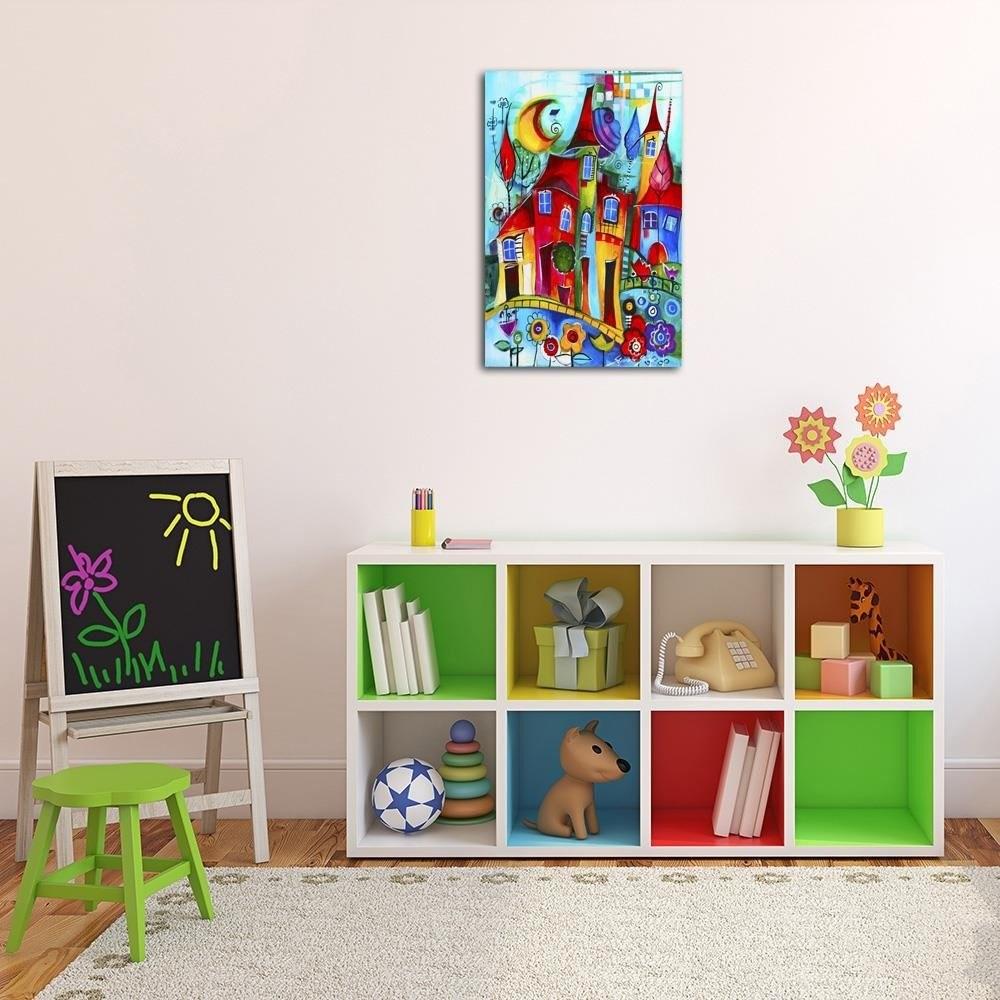 Canvasbillede, farverig by om natten