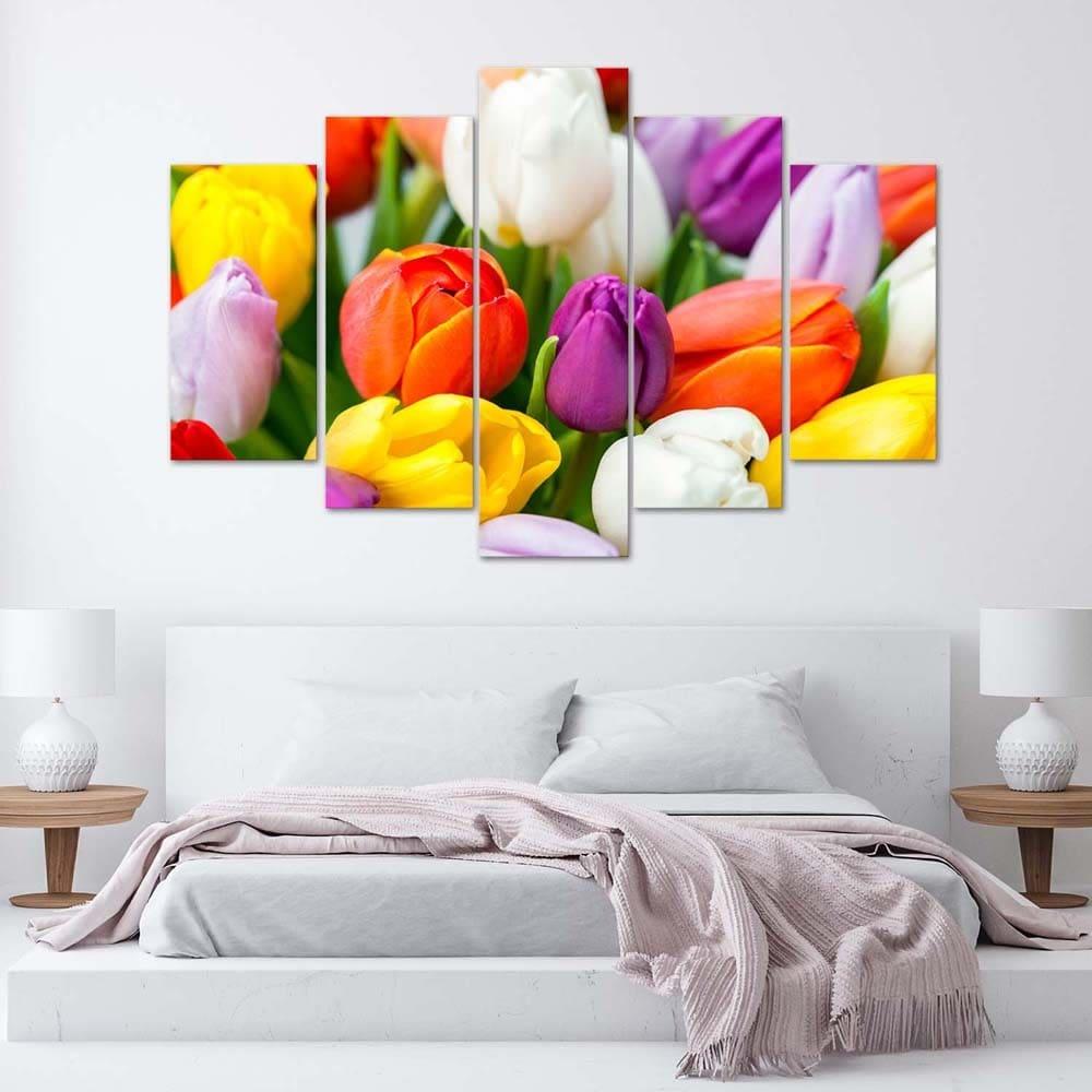 5 stykke lærredsprint farverige tulipaner blomster