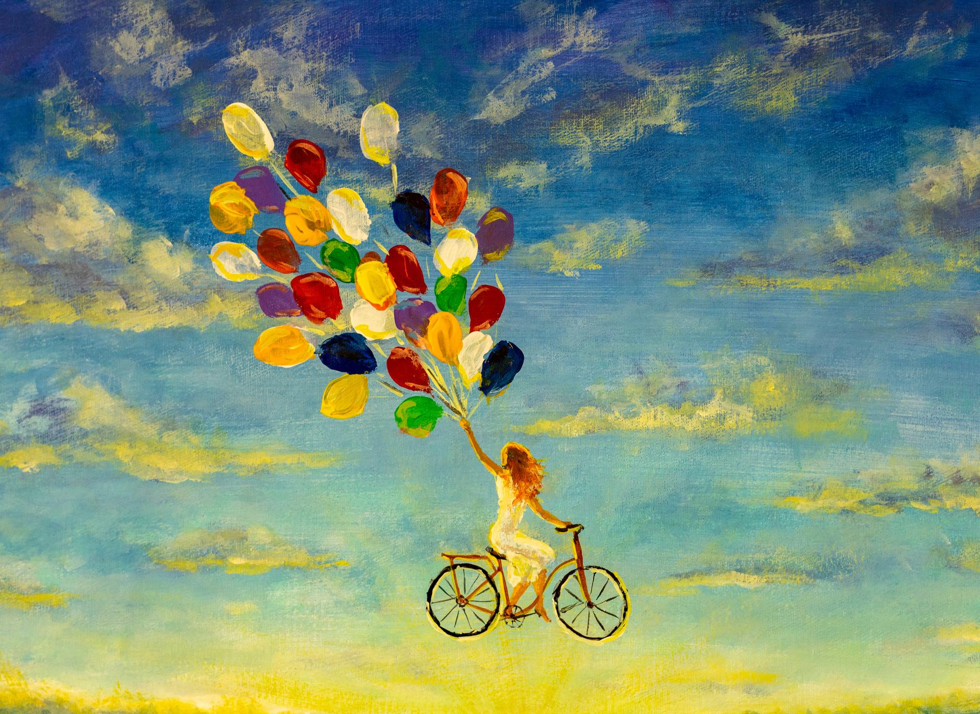 behangpapier wolken ColouredBalloon in geel blauw - vliesbehang Designwalls 2 - 2,55 x 3,5 m