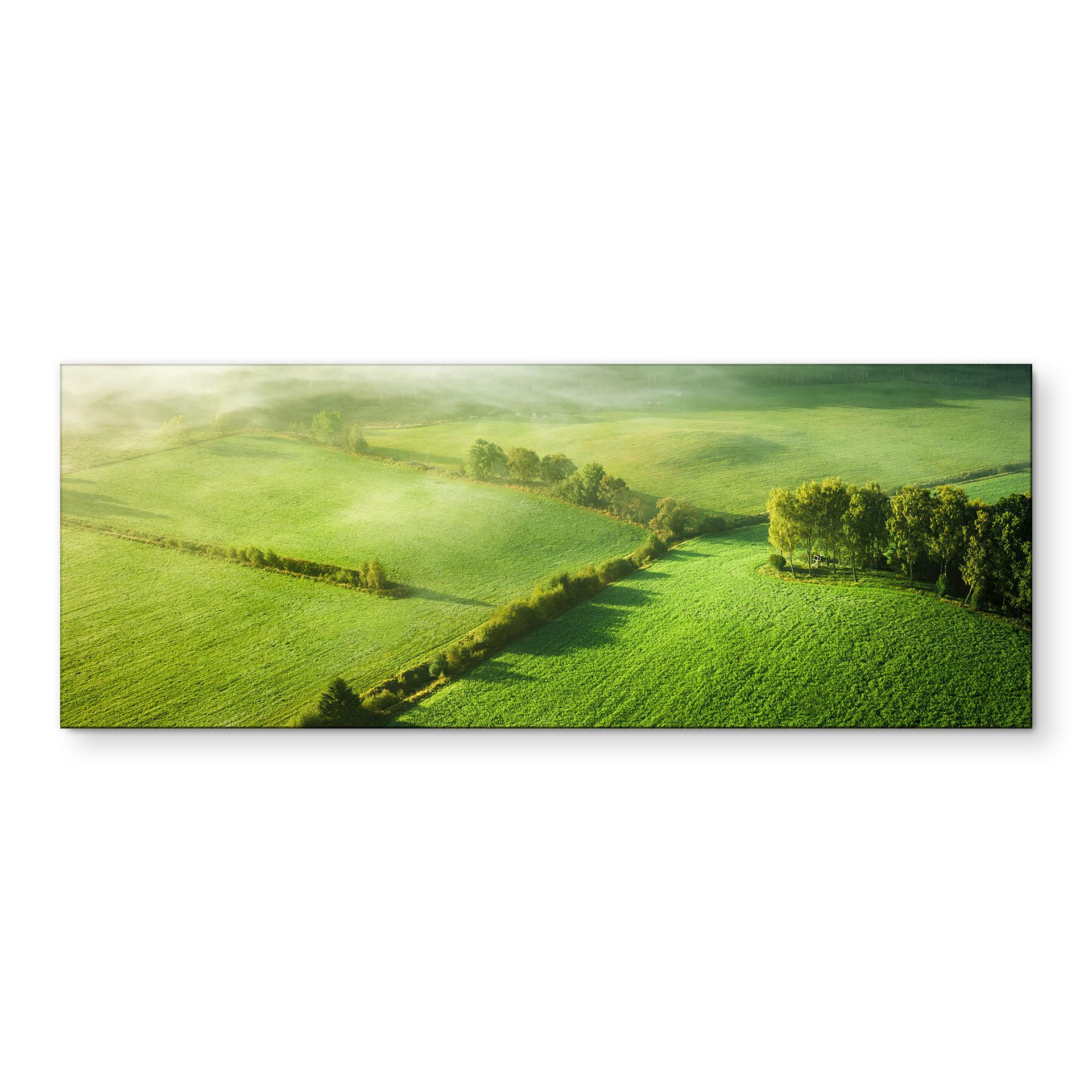 Wandbild Idyllische Felder im Nebel - Keller - Panorama - Alu-Dibond