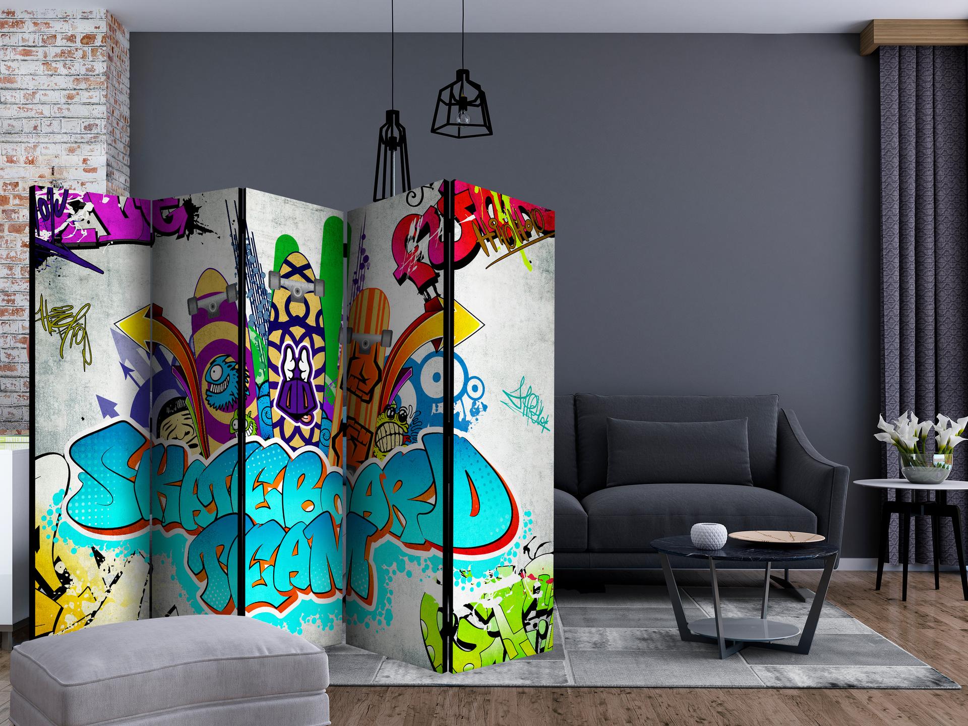 Schermo divisorio - Squadra di skateboard , 5 pezzi - 225x172 cm
