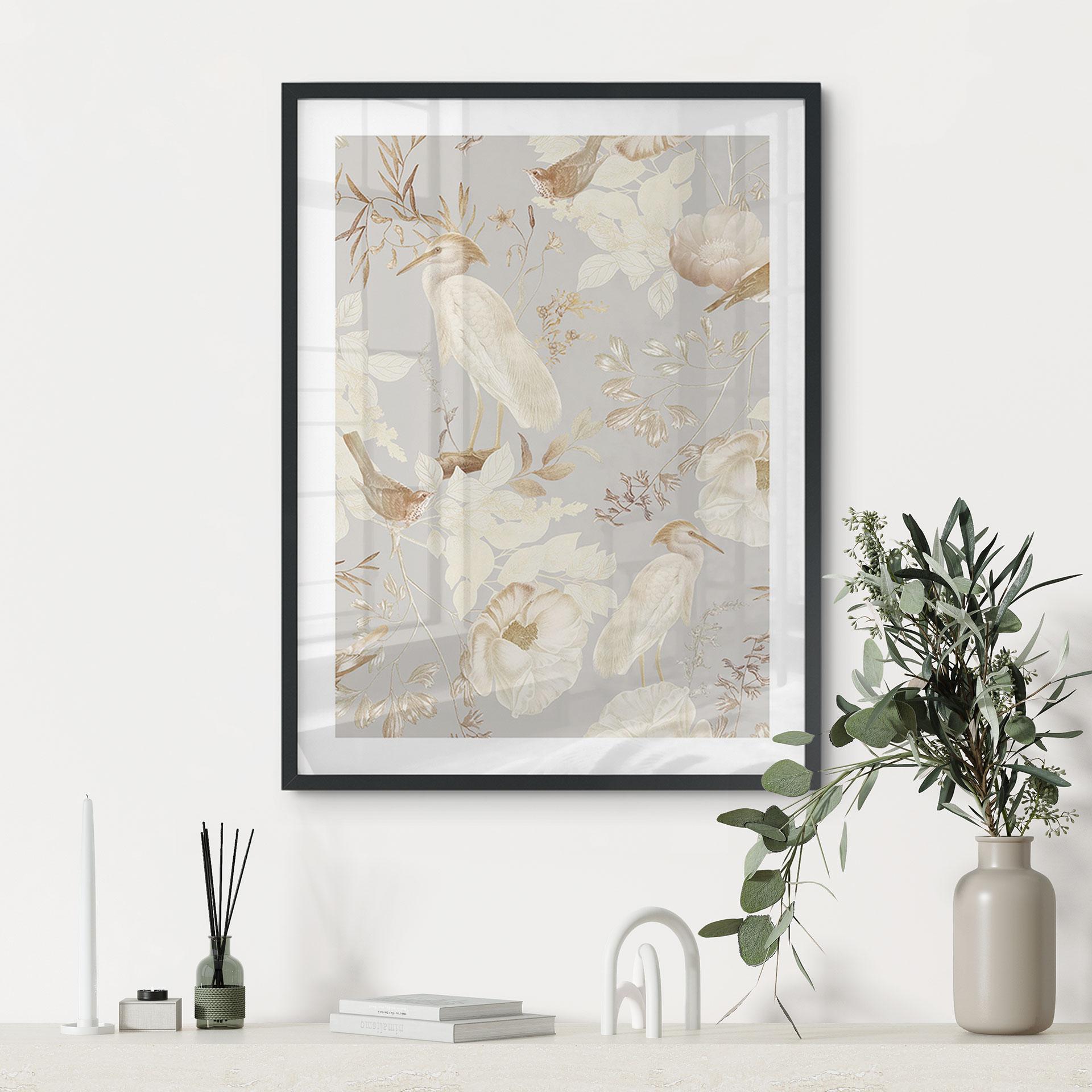Poster Uccelli tra fiori bianchi - UN Designs