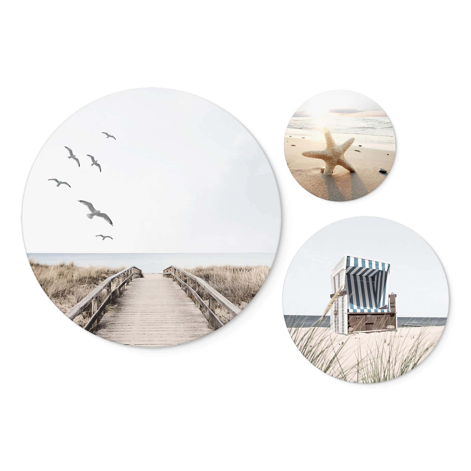 Vægcirkel Walk on the Dune Beach-sæt (3 dele) – print på aluminium (Alu-Dibond)