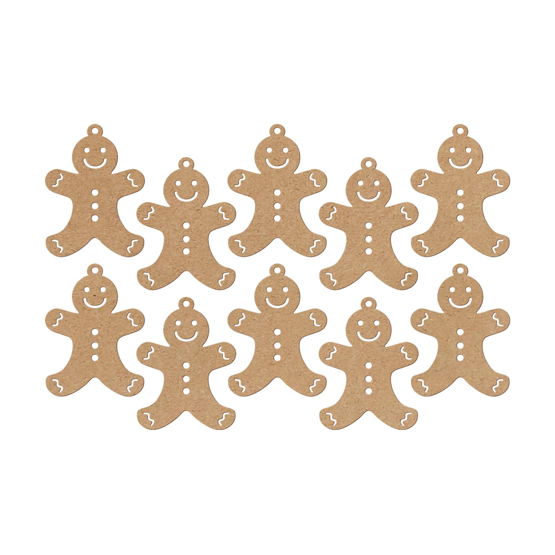 Decoración en madera de Navidad - Hombre de pan de jengibre MDF naturaleza (10 piezas) - cada una 8x