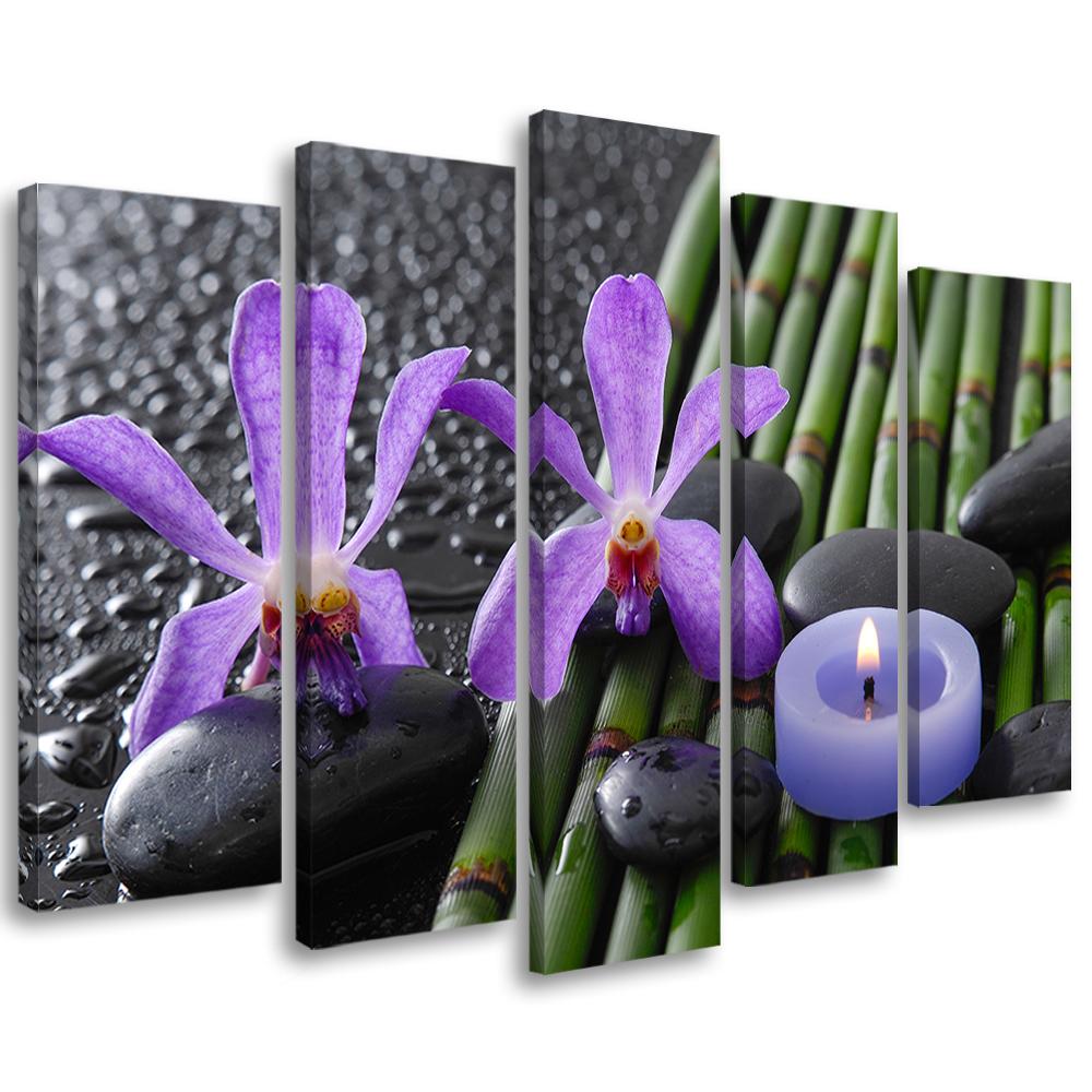 5 stykke lærred print bambus Zen blomst lys