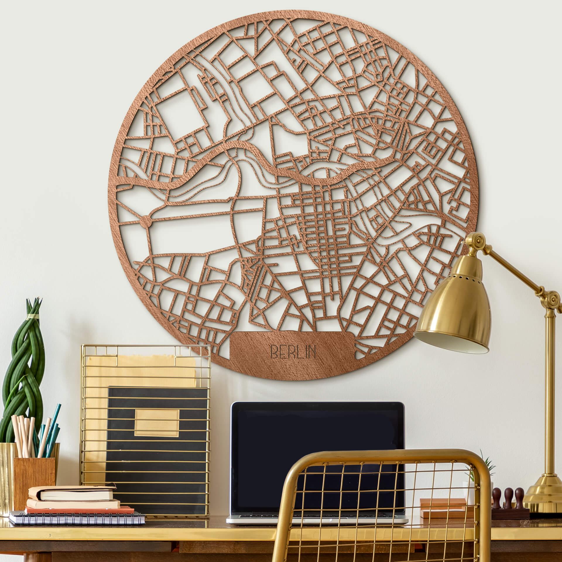 Décoration en bois - Plan de Berlin - Placage d'acajou