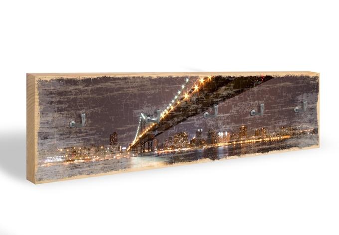Schlüsselbrett Manhattan Bridge at Night 01 + 5 Haken