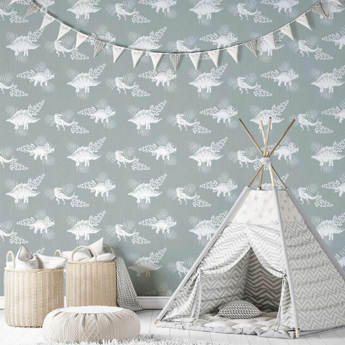 Børnetapet, non-woven tapet med illustration Kids Walls grøn, hvid