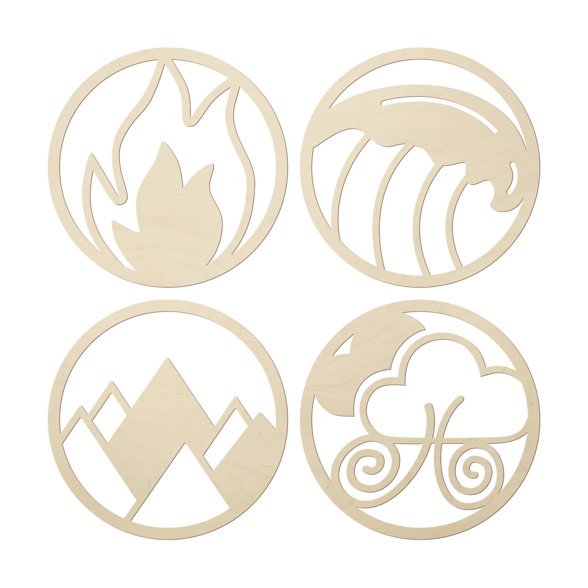 Decoro in legno Quattro elementi - Fuoco Acqua Terra Aria (4 parti)