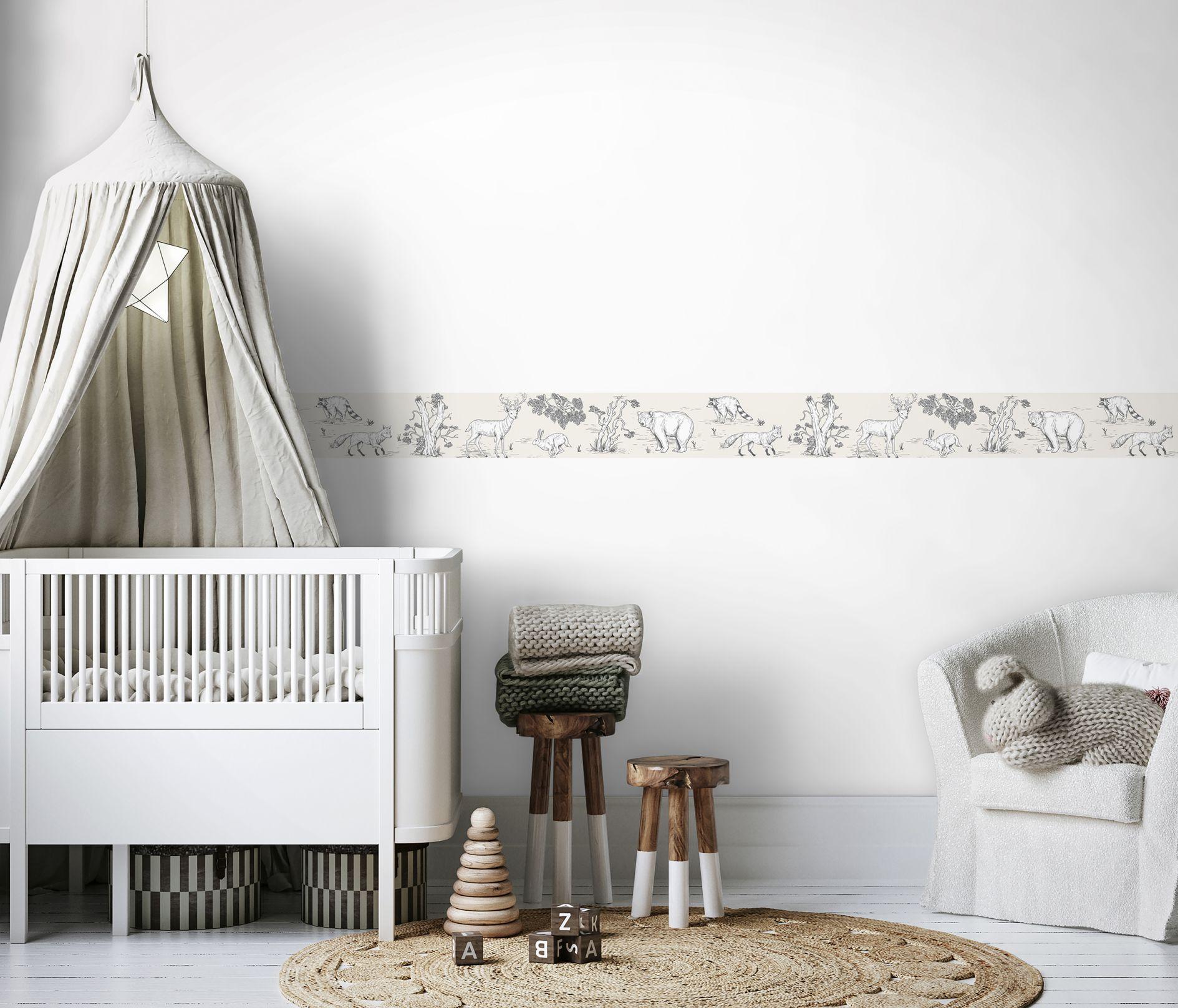 Carta da parati per bambini, tessuto non tessuto Kids Walls beige, bianco