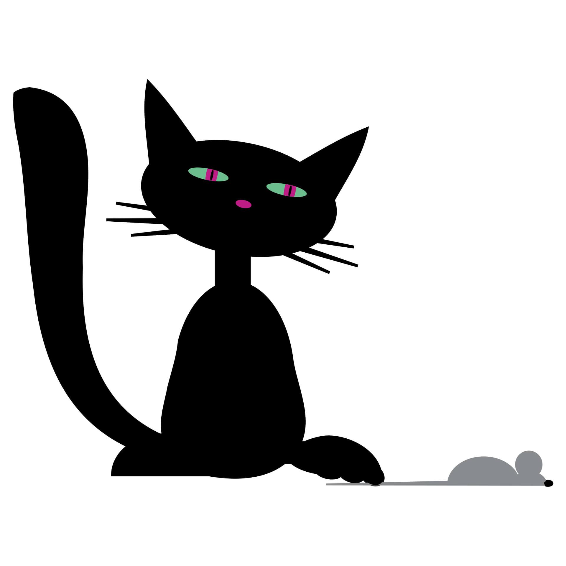 Muursticker Zwarte Kat met Muis 1